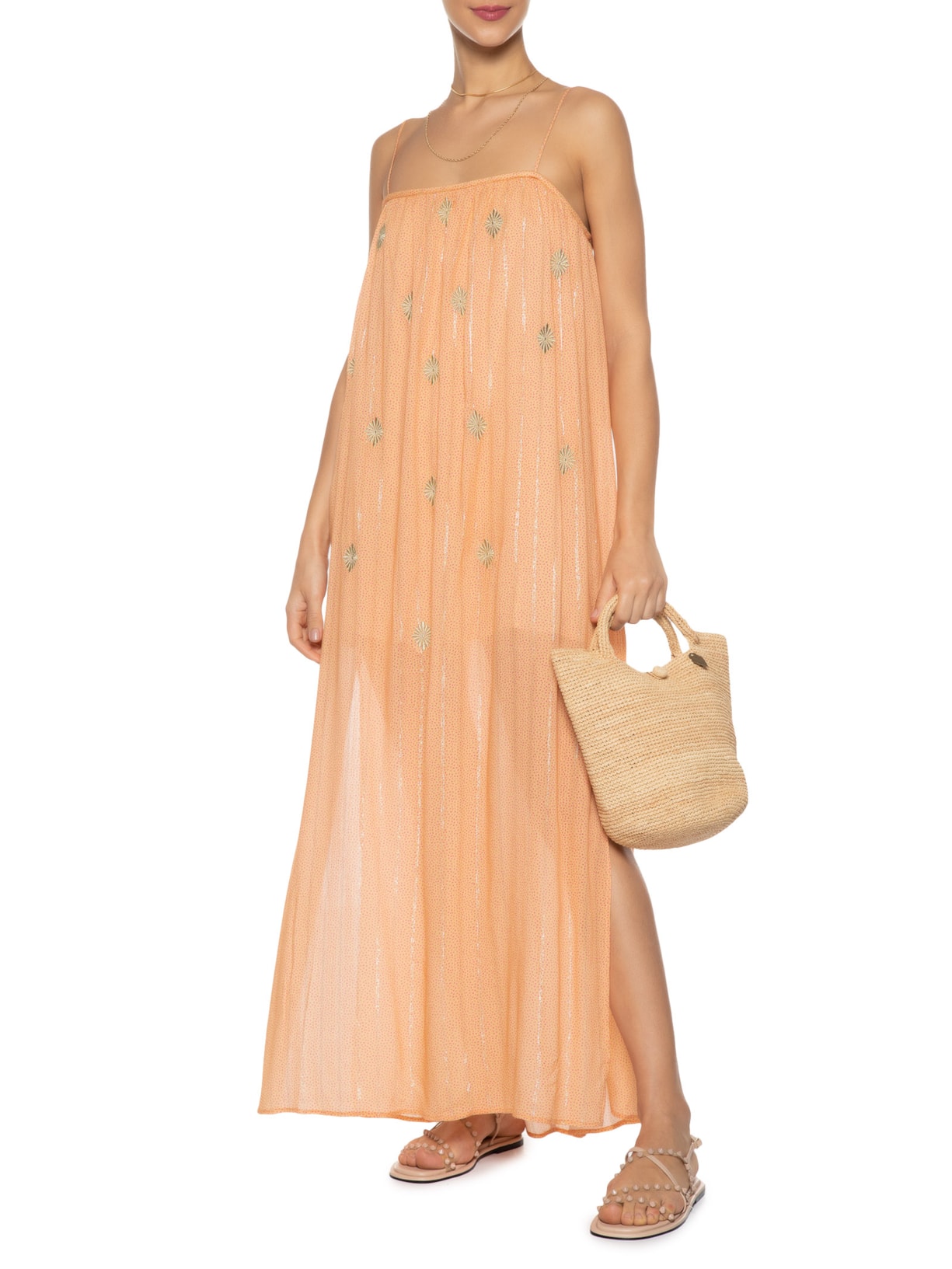 Vestido Alça Estampa San Andres Laranja Maria Filó