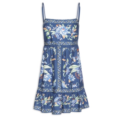Vestido Alça Floral Ana - Azul