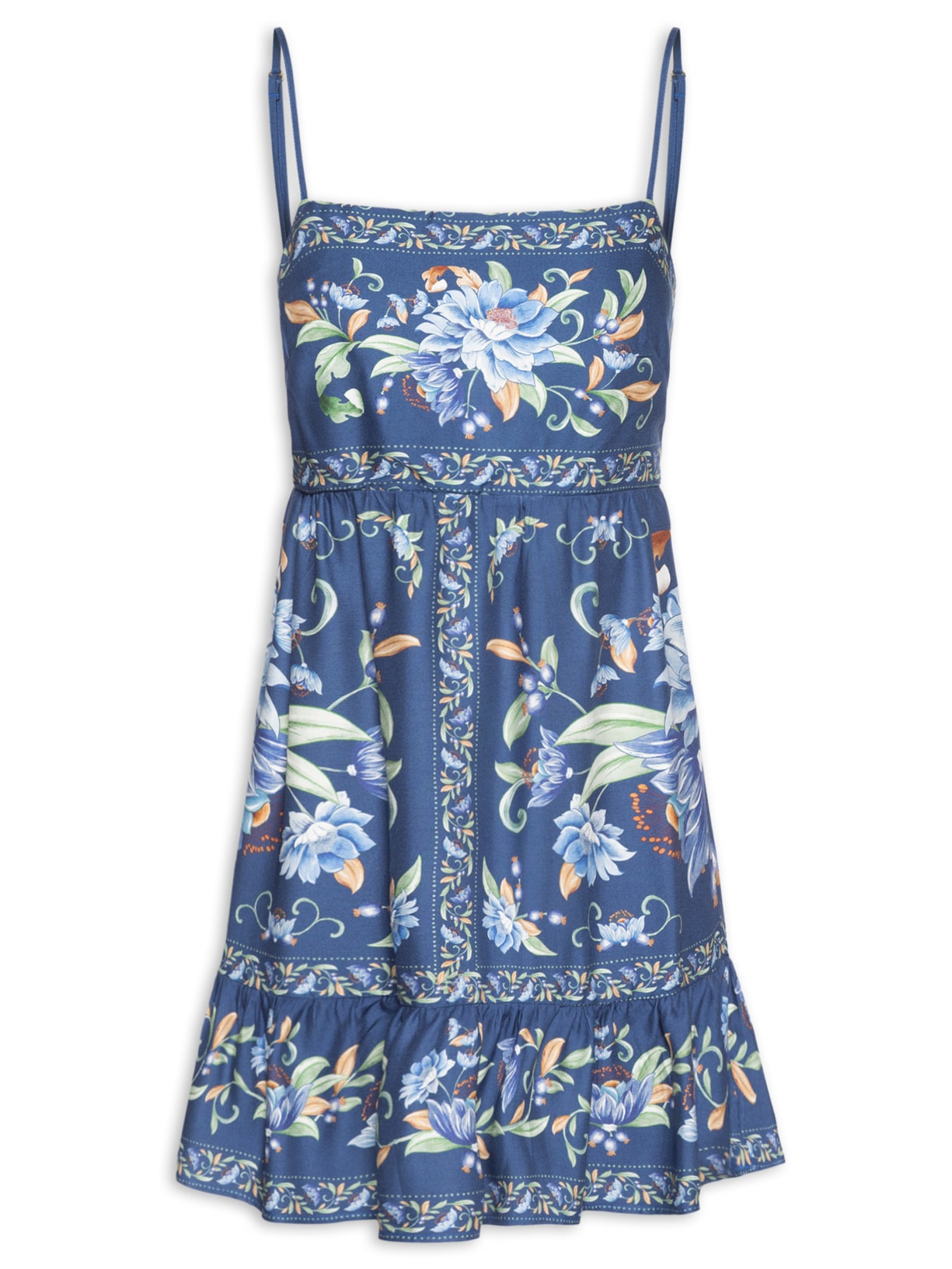 Vestido Alça Floral Ana - Azul