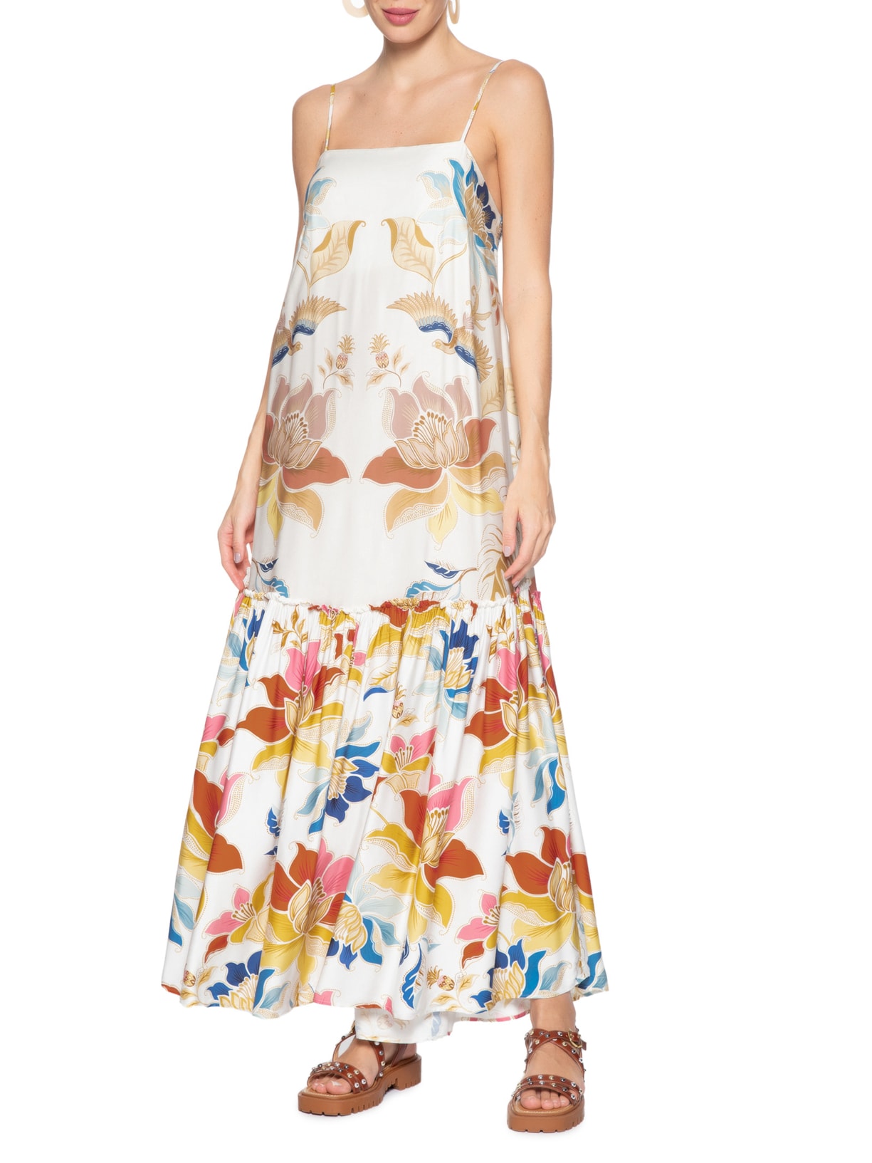 Vestido Alça Floral Majestoso Amarelo Farm