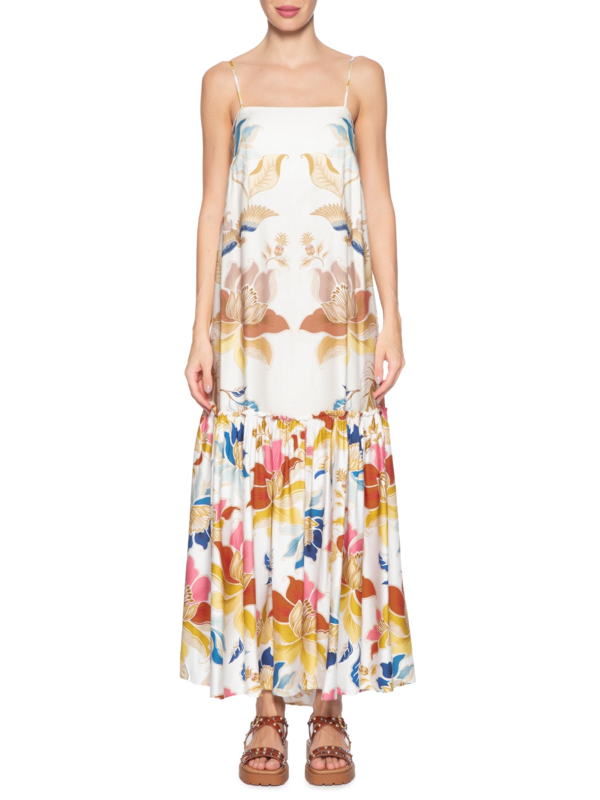 Vestido Alça Floral Majestoso Amarelo Farm