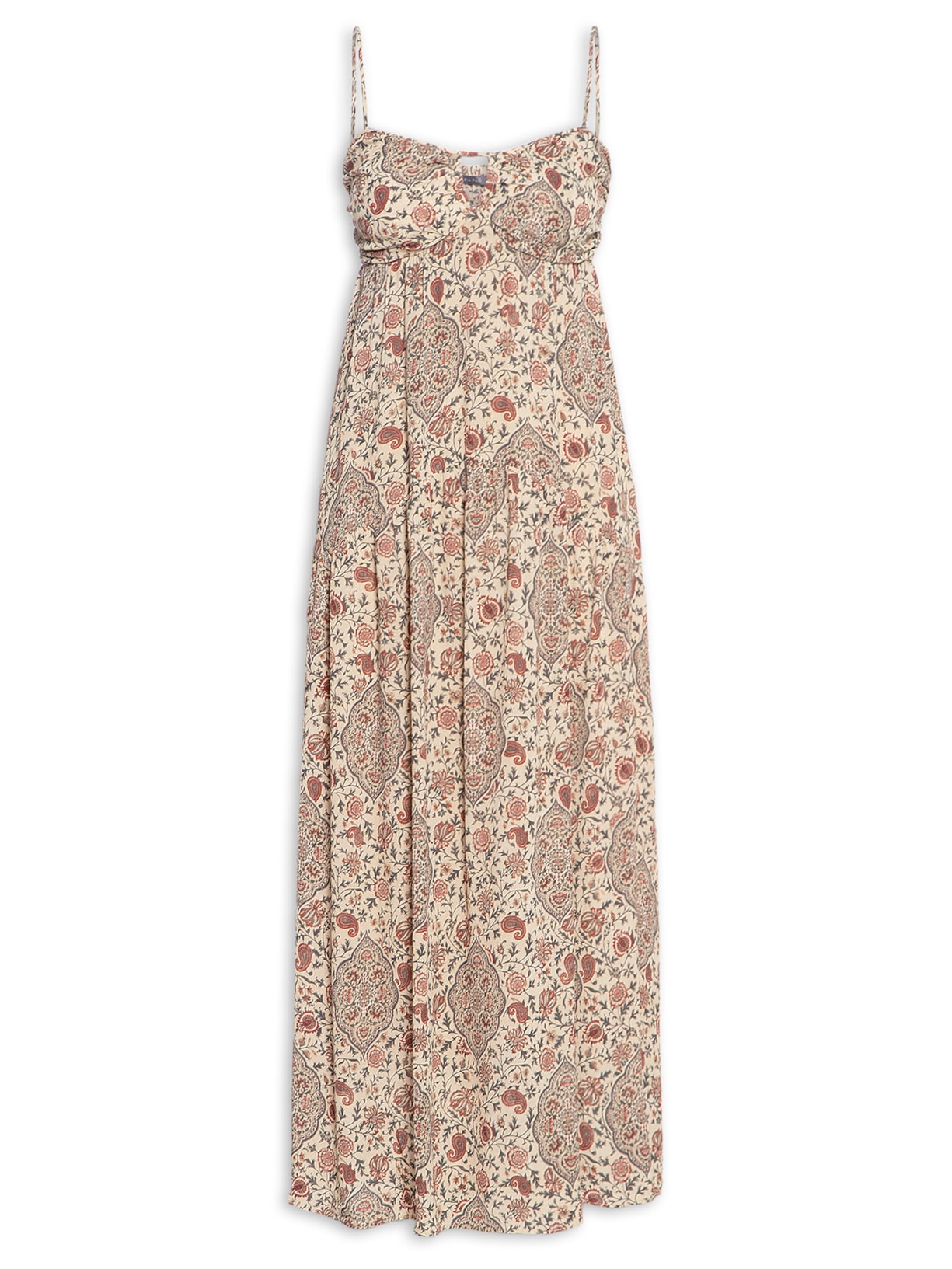 Vestido Alça Ggt Estampa Valência Corrido - Bege