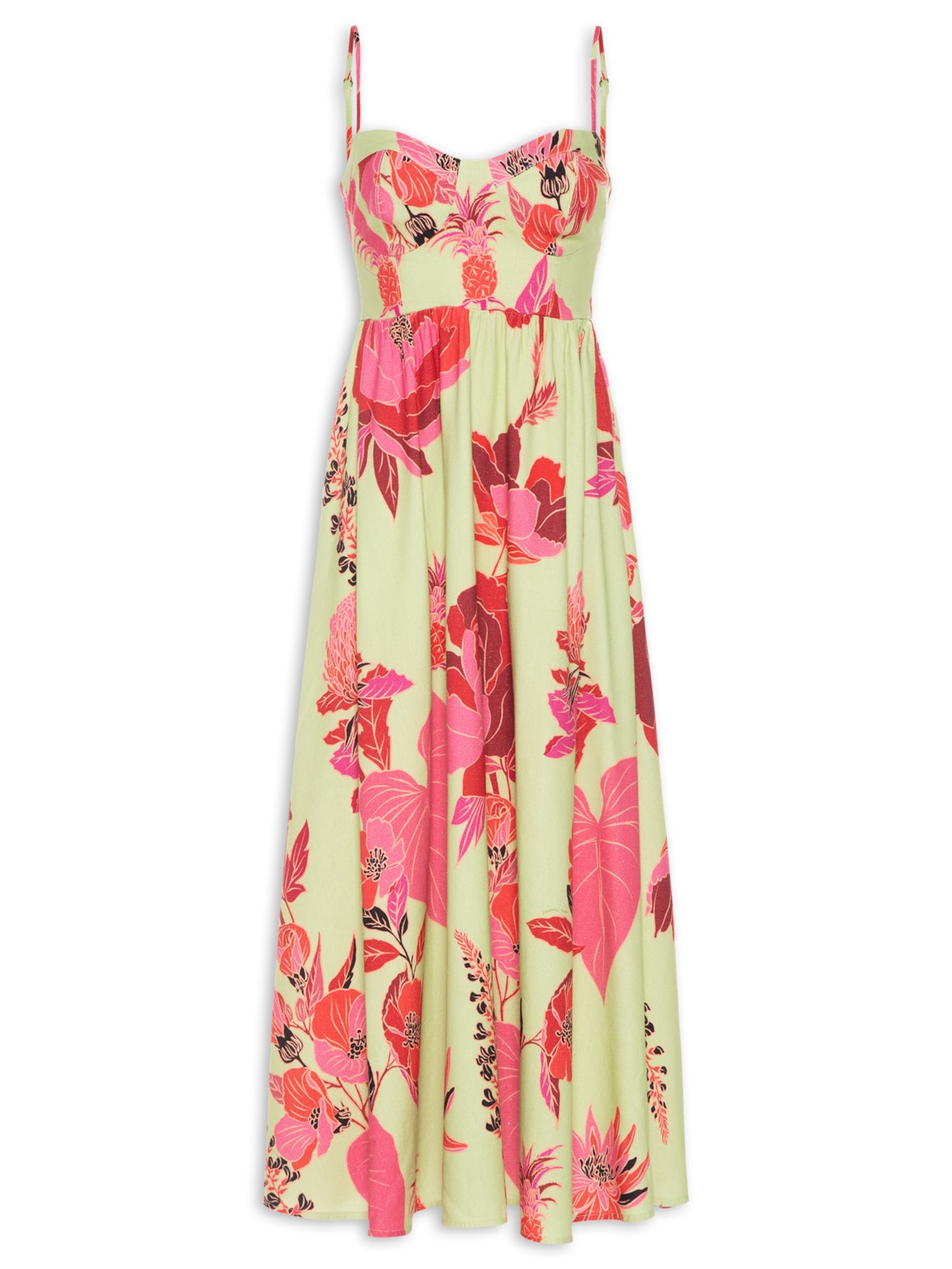 Vestido Alça Longo Calor Floral - Verde