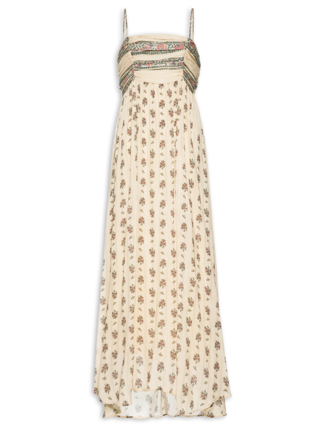 Vestido Alça Longo Estampa Buque - Bege