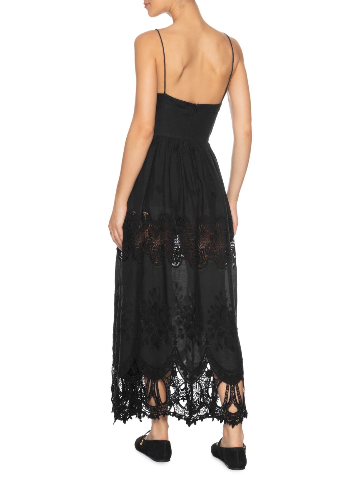 Vestido Alça Renda Bordada Preto Animale