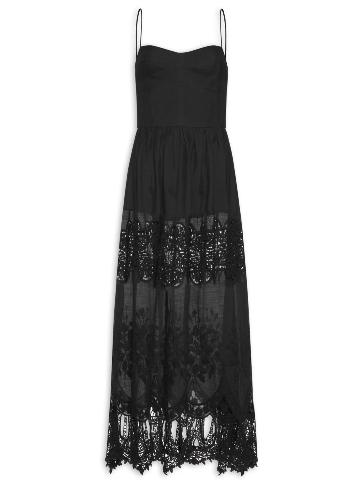 Vestido Alça Renda Bordada Preto Animale