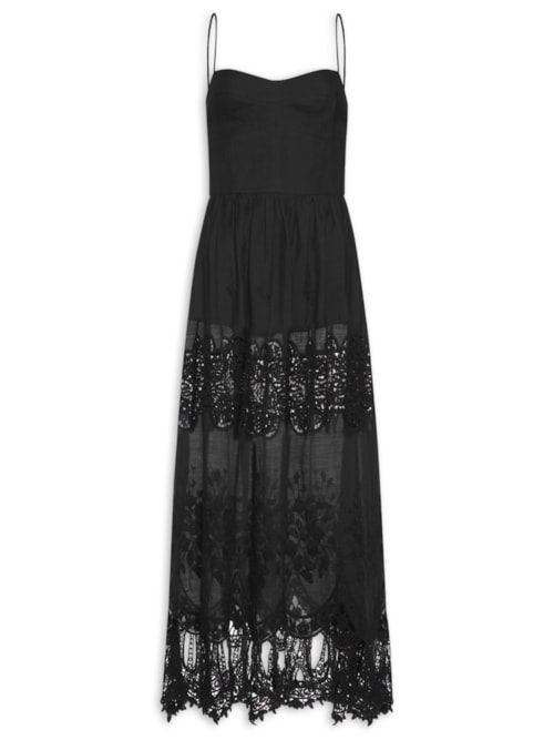 Vestido Alça Renda Bordada - Preto