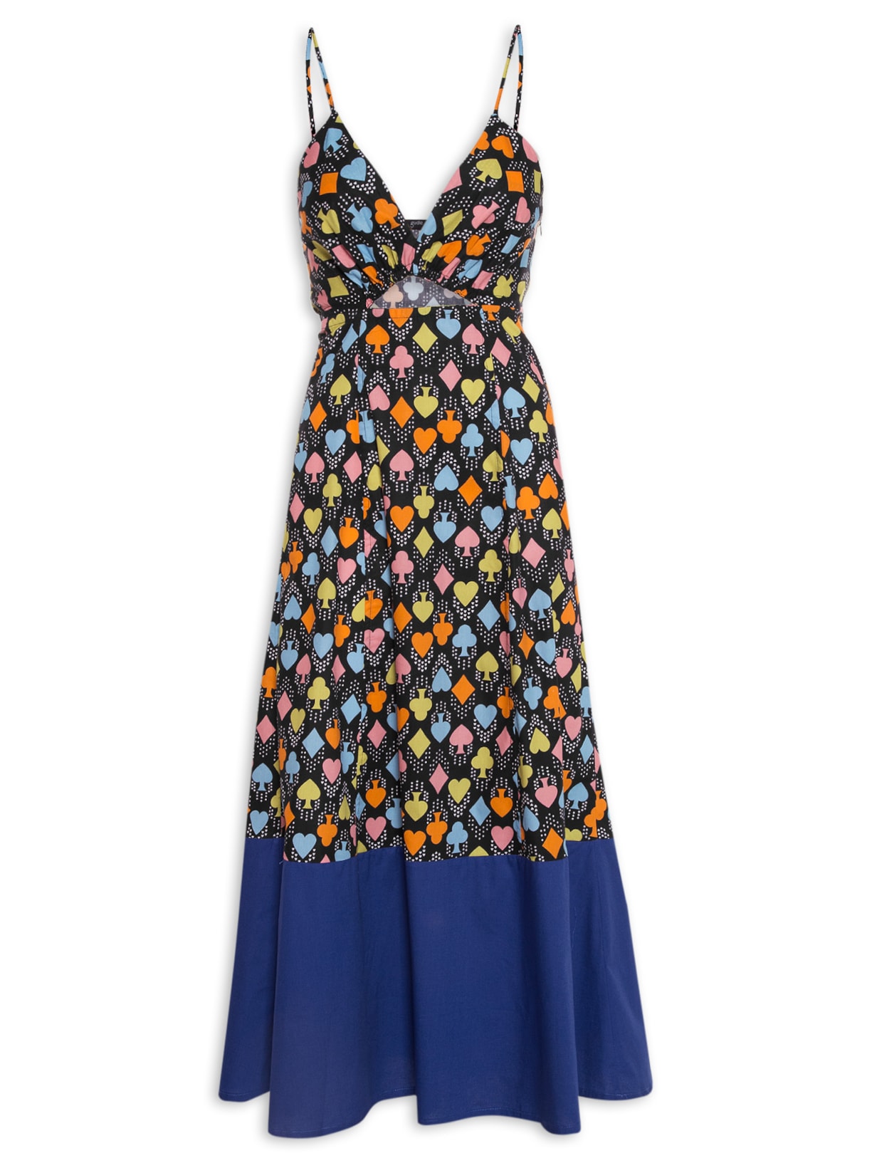 Vestido Alça Vazado Naipes Preto Gude