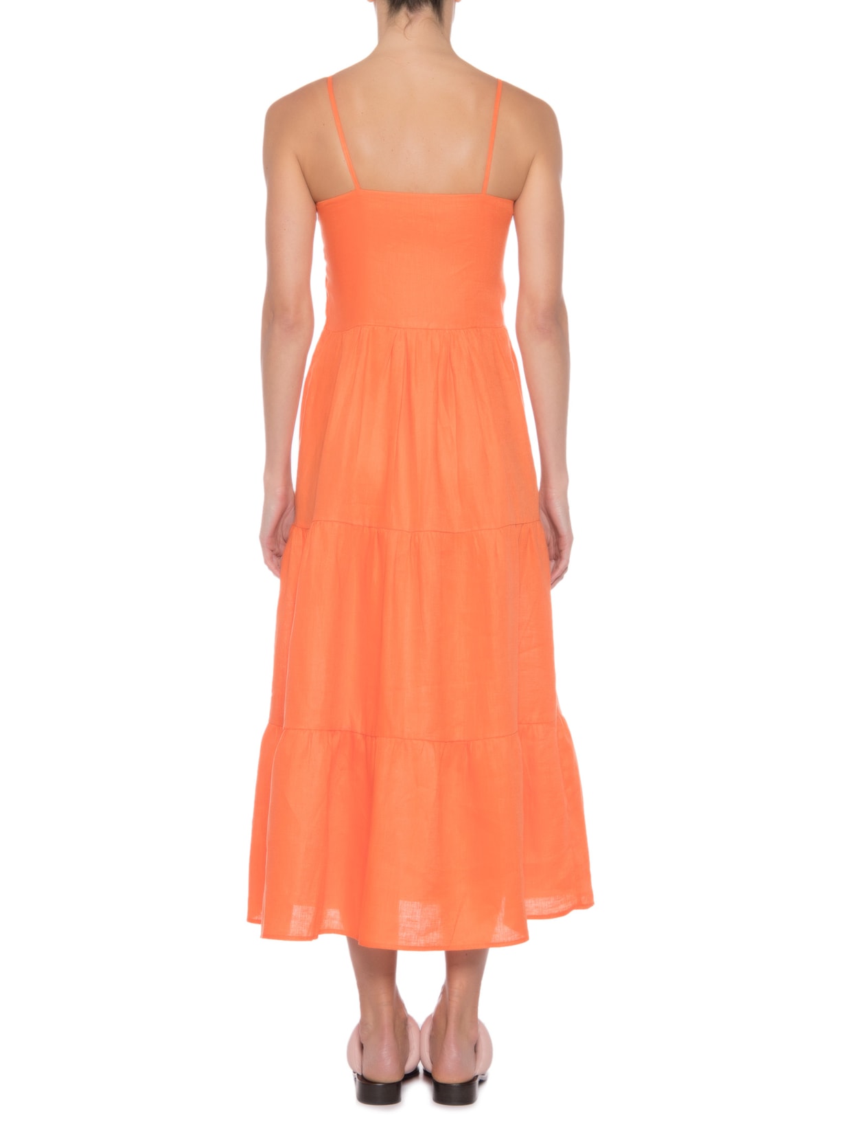 Vestido Alças E Camadas Linho Puro Laranja '2Essential