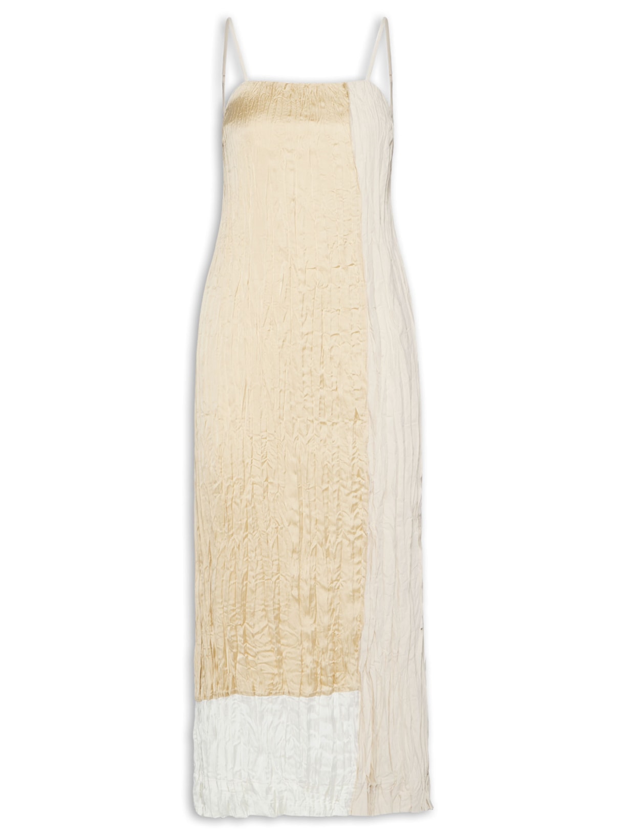 Vestido Alças Wrinkled Satin + Tricoline - Bege