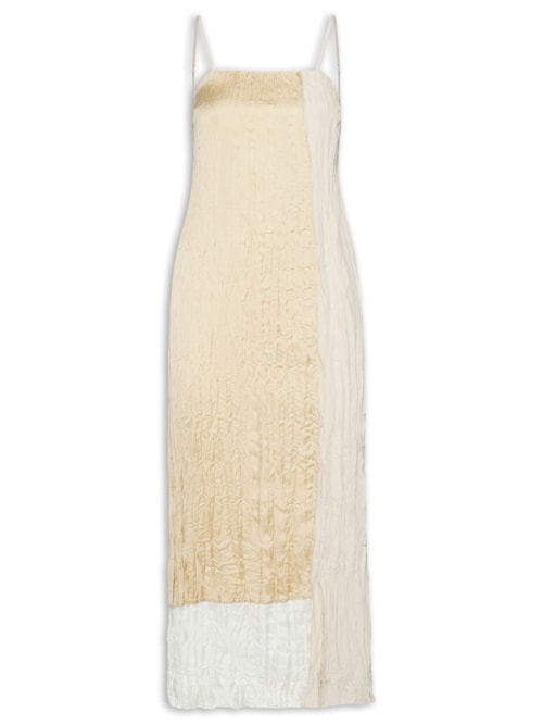 Vestido Alças Wrinkled Satin + Tricoline - Bege