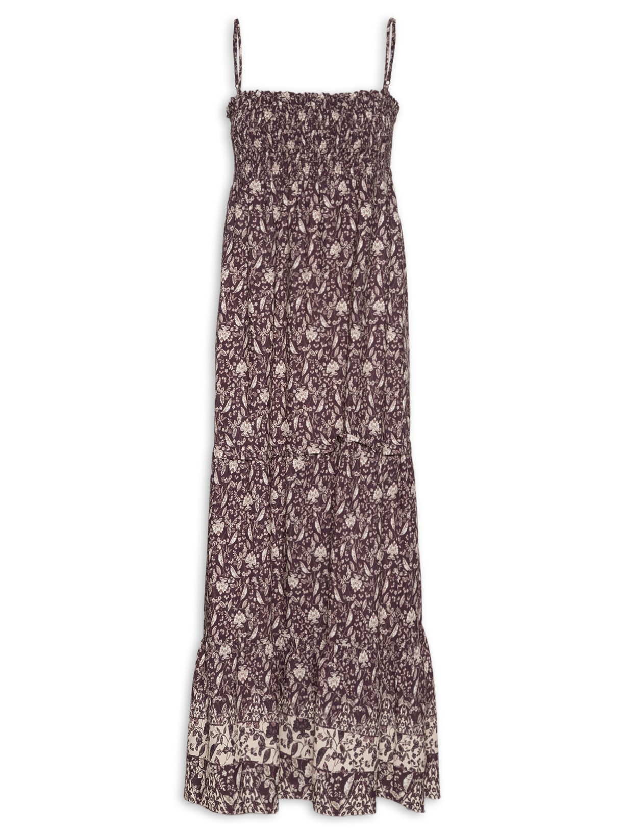 Vestido Alcinha Longo Estampa Bosque - Roxo