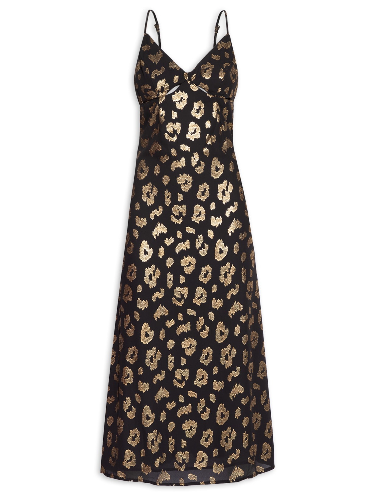 Vestido Alcinha Midi Guepardo Foil - Preto