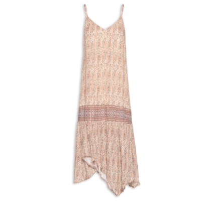 Vestido Alcinha Pontas Estampa Blink - Bege