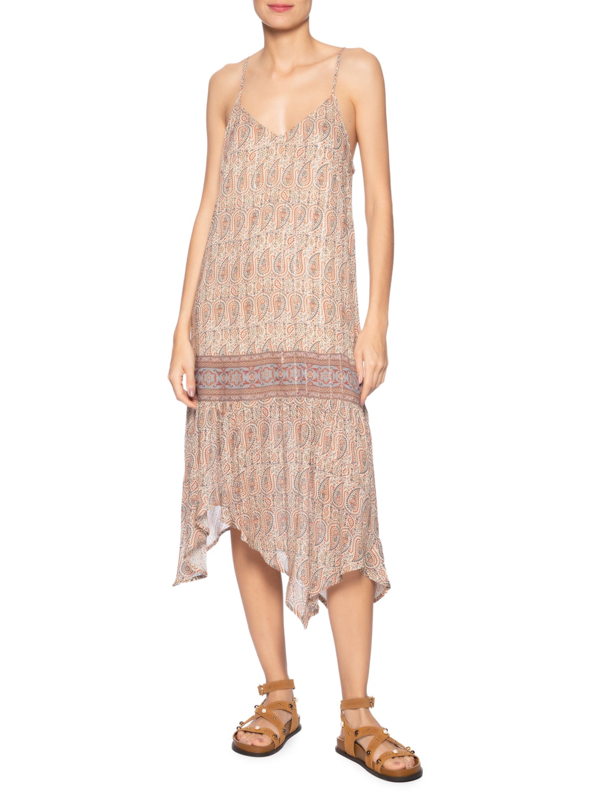 Vestido Alcinha Pontas Estampa Blink Bege Maria Filó