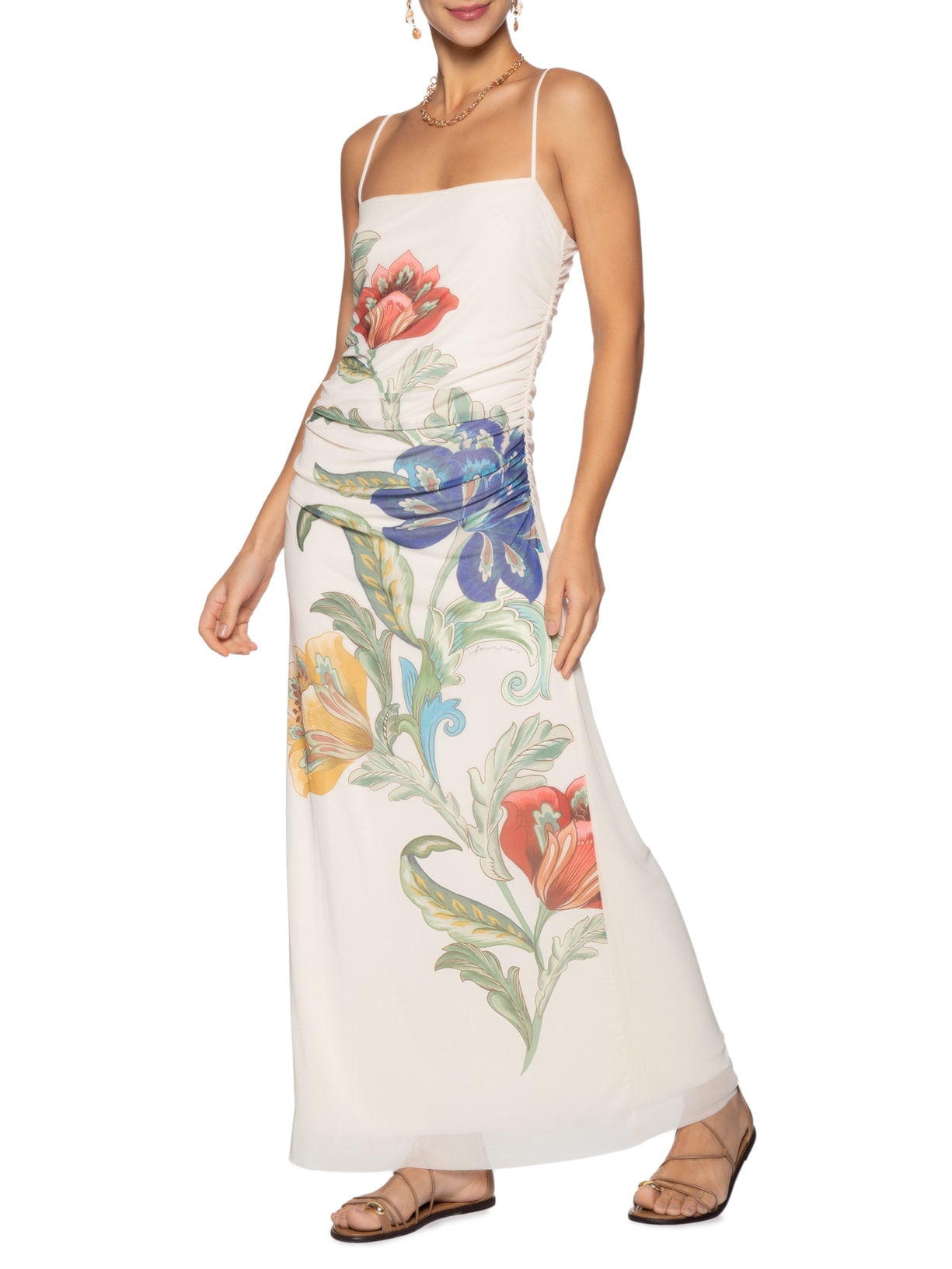 Vestido Alcinha Tule Floral Maite – Branco Farm
