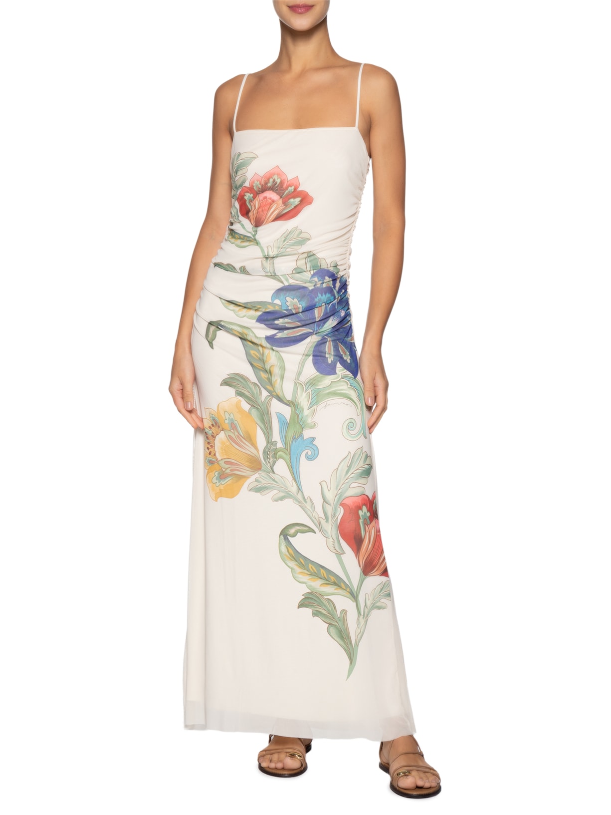 Vestido Alcinha Tule Floral Maite – Branco Farm