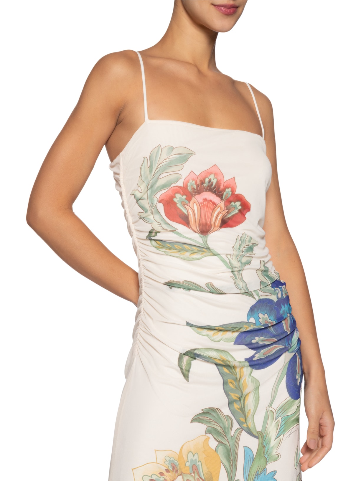 Vestido Alcinha Tule Floral Maite – Branco Farm
