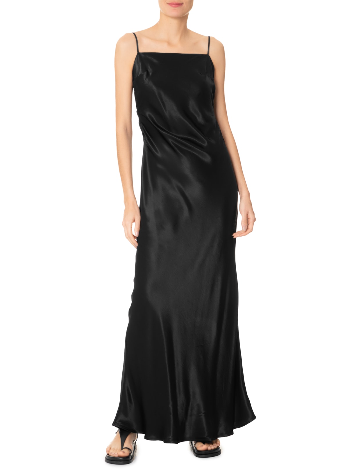 Vestido Alcinhas Cetim Preto Farm