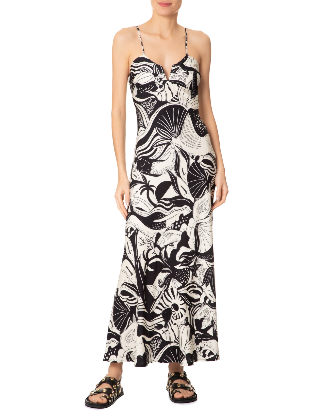 Vestido Alcinhas Festa de Mar Preto Farm