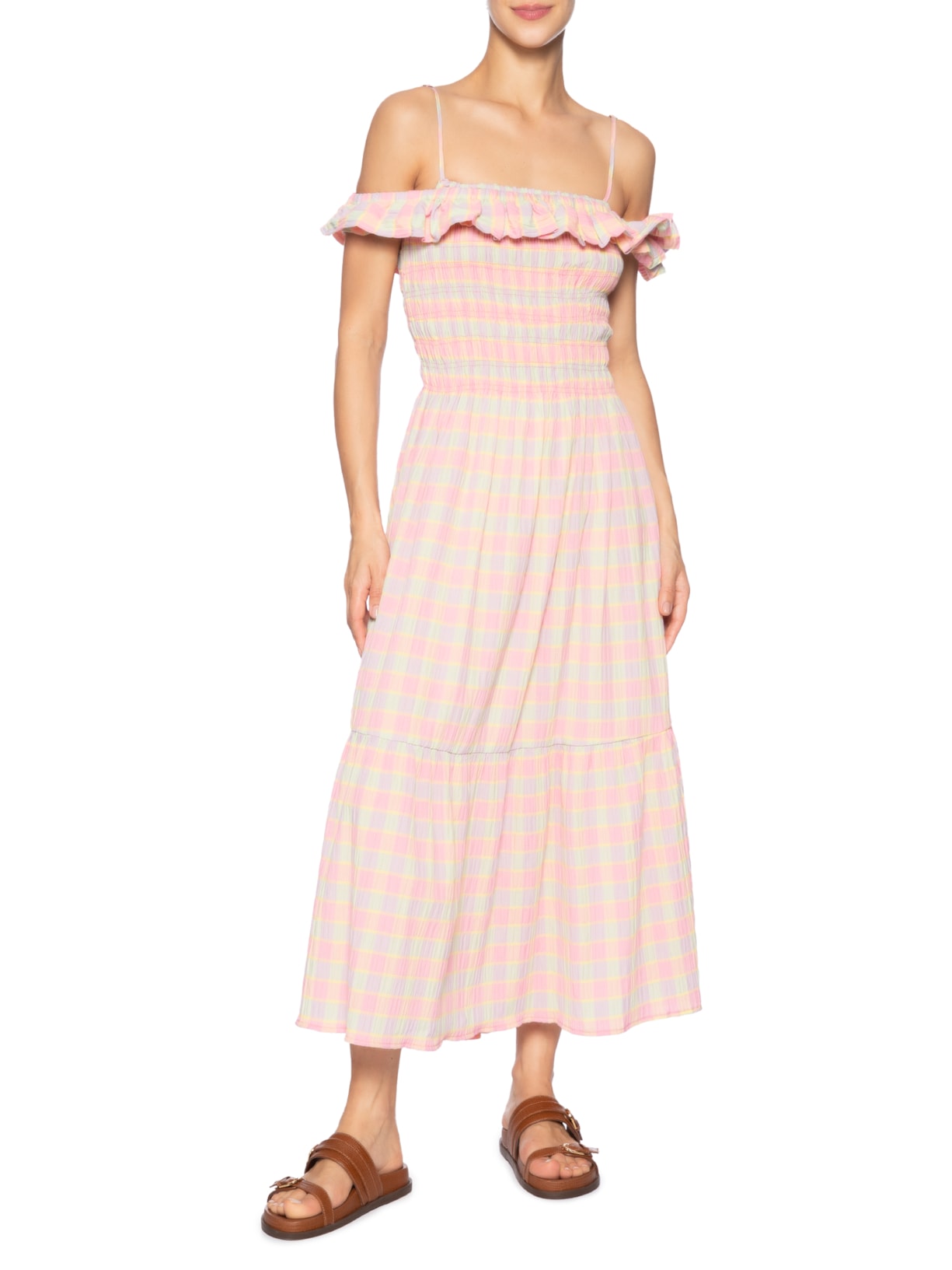 Vestido Alcinhas Xadrez Beija-Flor Rosa Farm