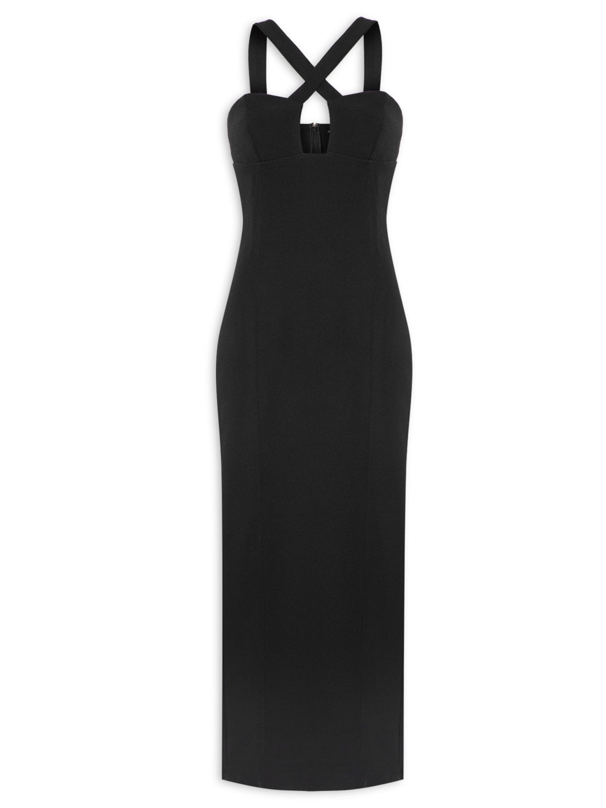 Vestido Alfaiataria Longo Abertura Frontal - Preto