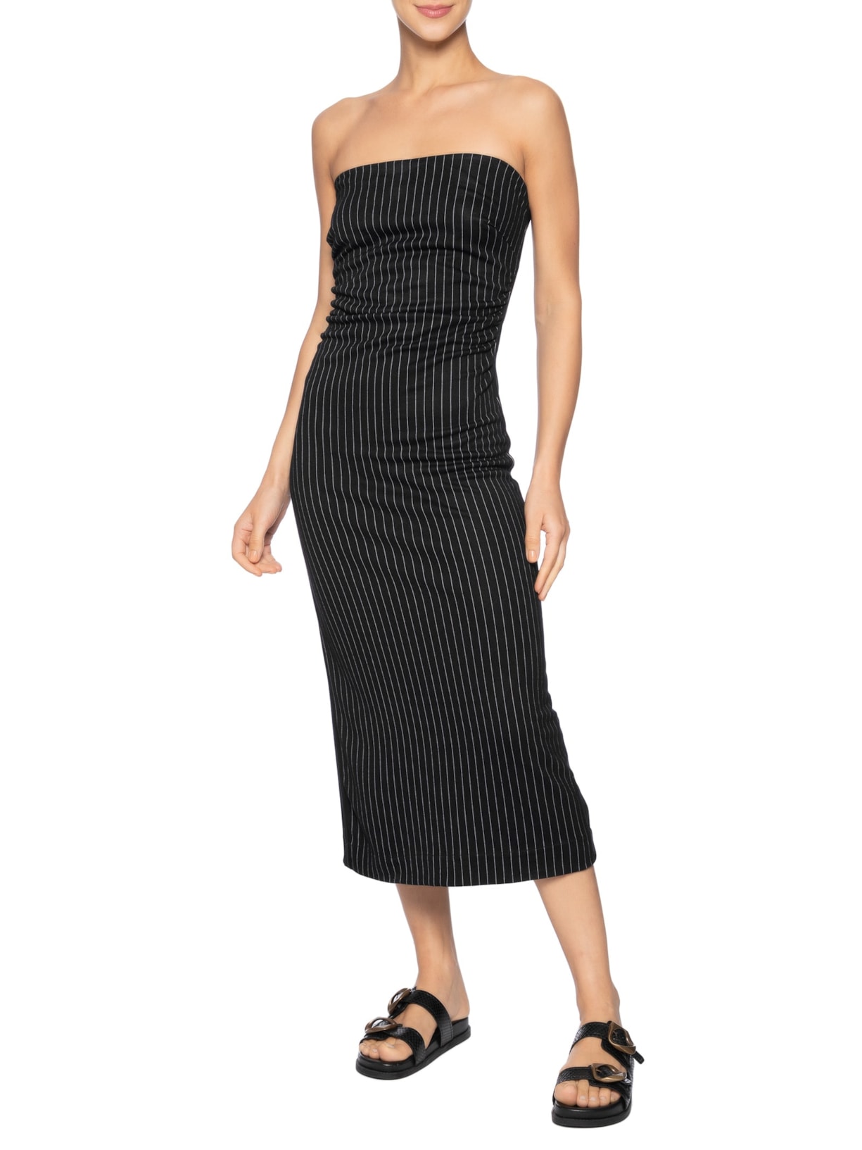 Vestido Alfaiataria Risca De Giz Preto Dress To