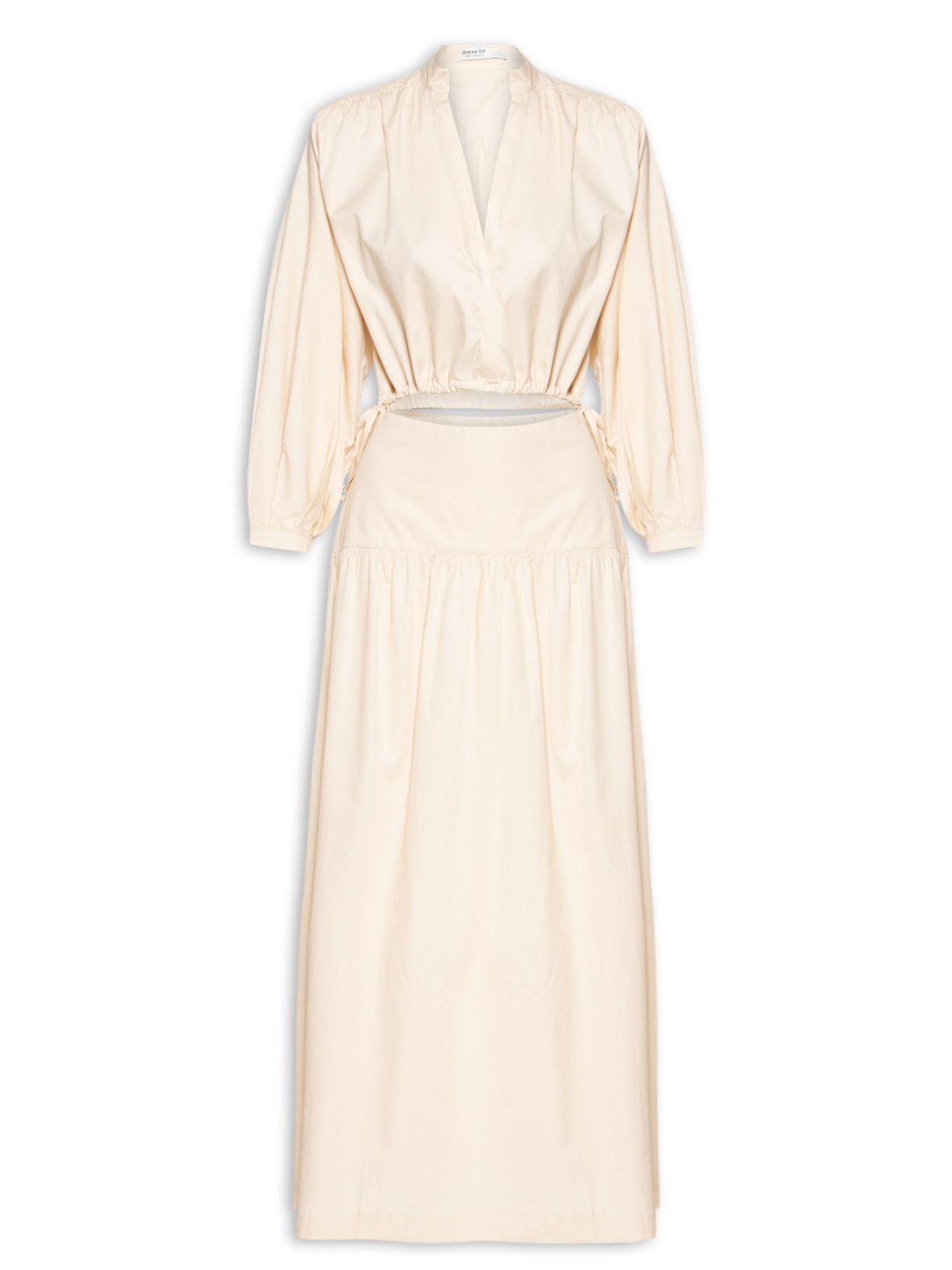 Vestido Algodão Midi 2 Em 1 - Bege