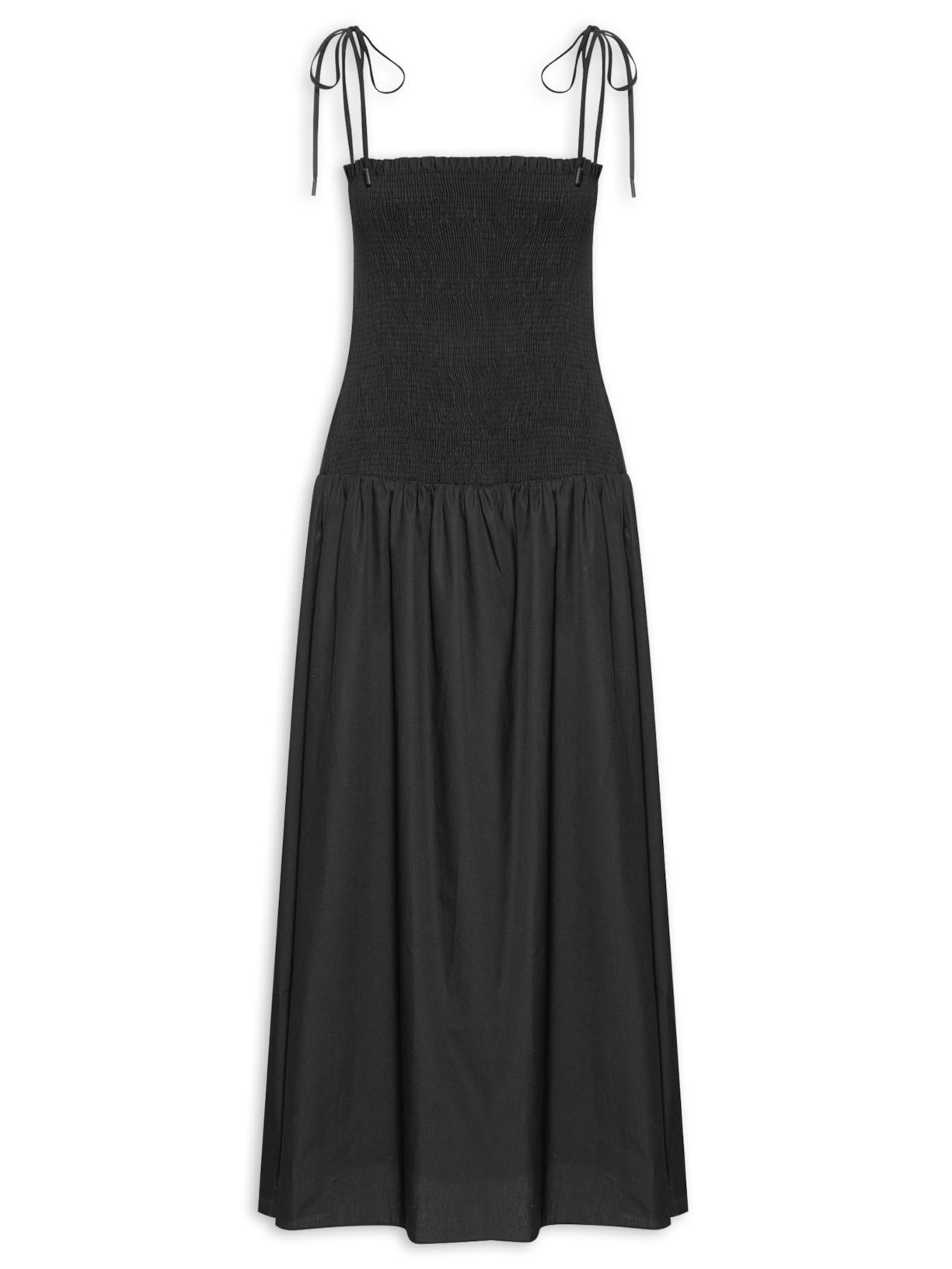 Vestido Algodão Midi Lastex - Preto