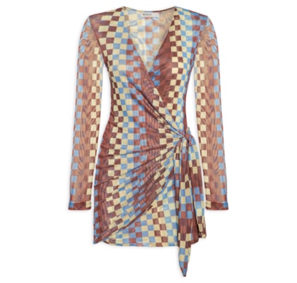 Vestido Amarração Tule Estampa Harmonia - Marrom