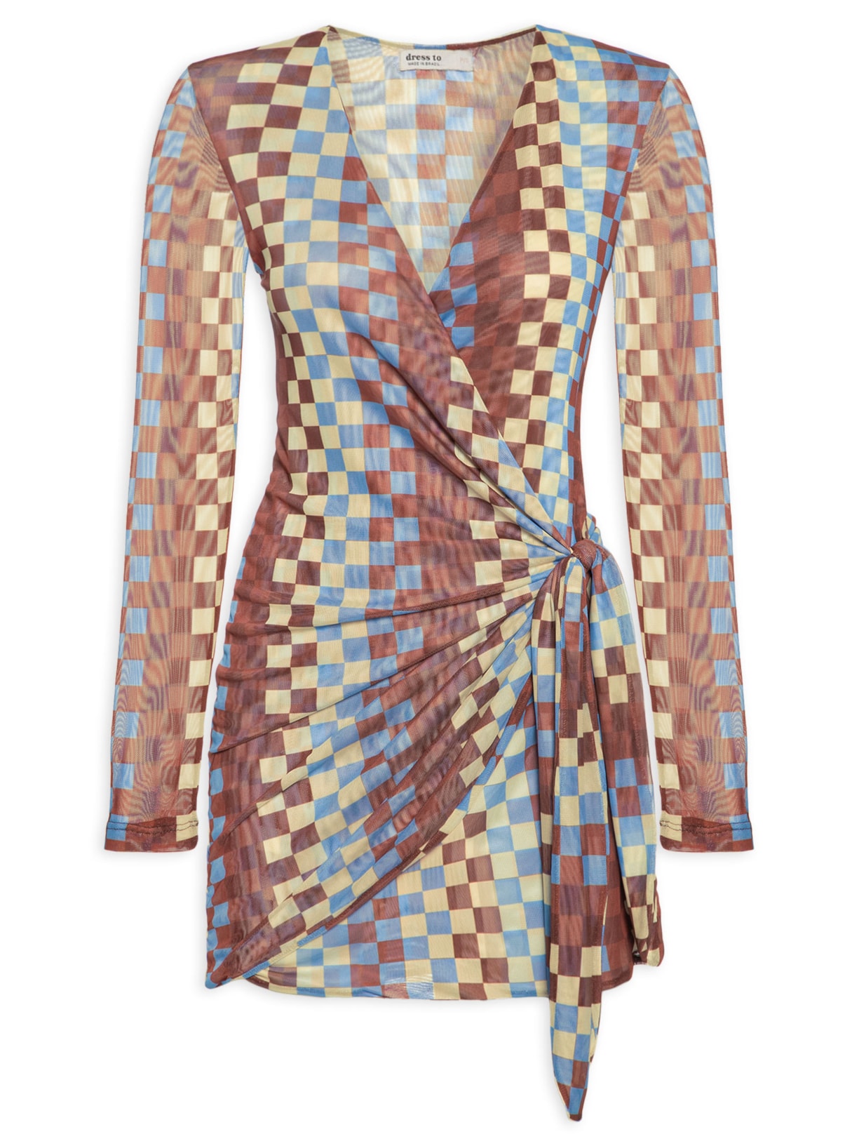 Vestido Amarração Tule Estampa Harmonia - Marrom