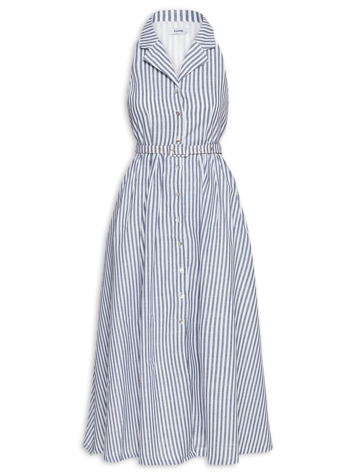 Vestido Amplo com Cinto - Azul