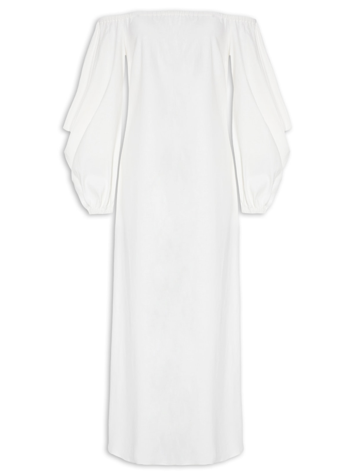 Vestido Amplo Em Linho Com Manga Balone - Off White