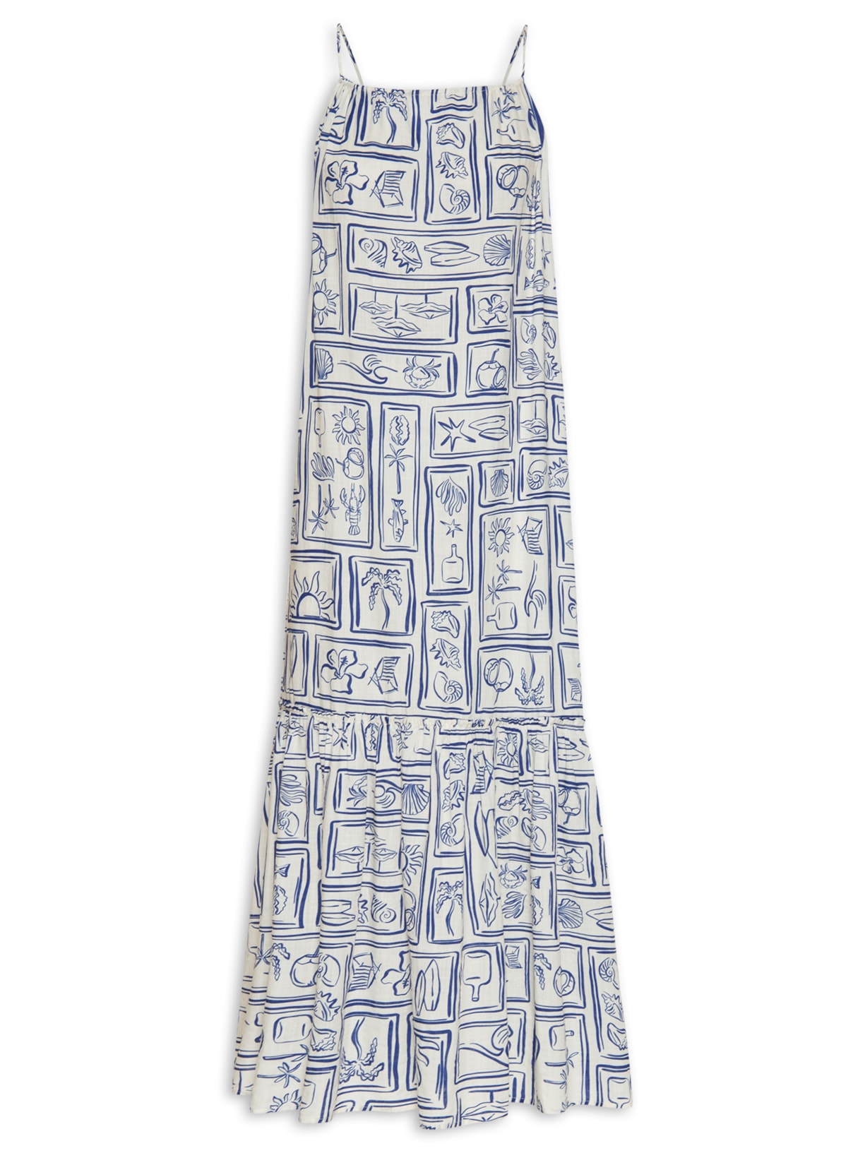 Vestido Amplo Estampa Praiana - Azul