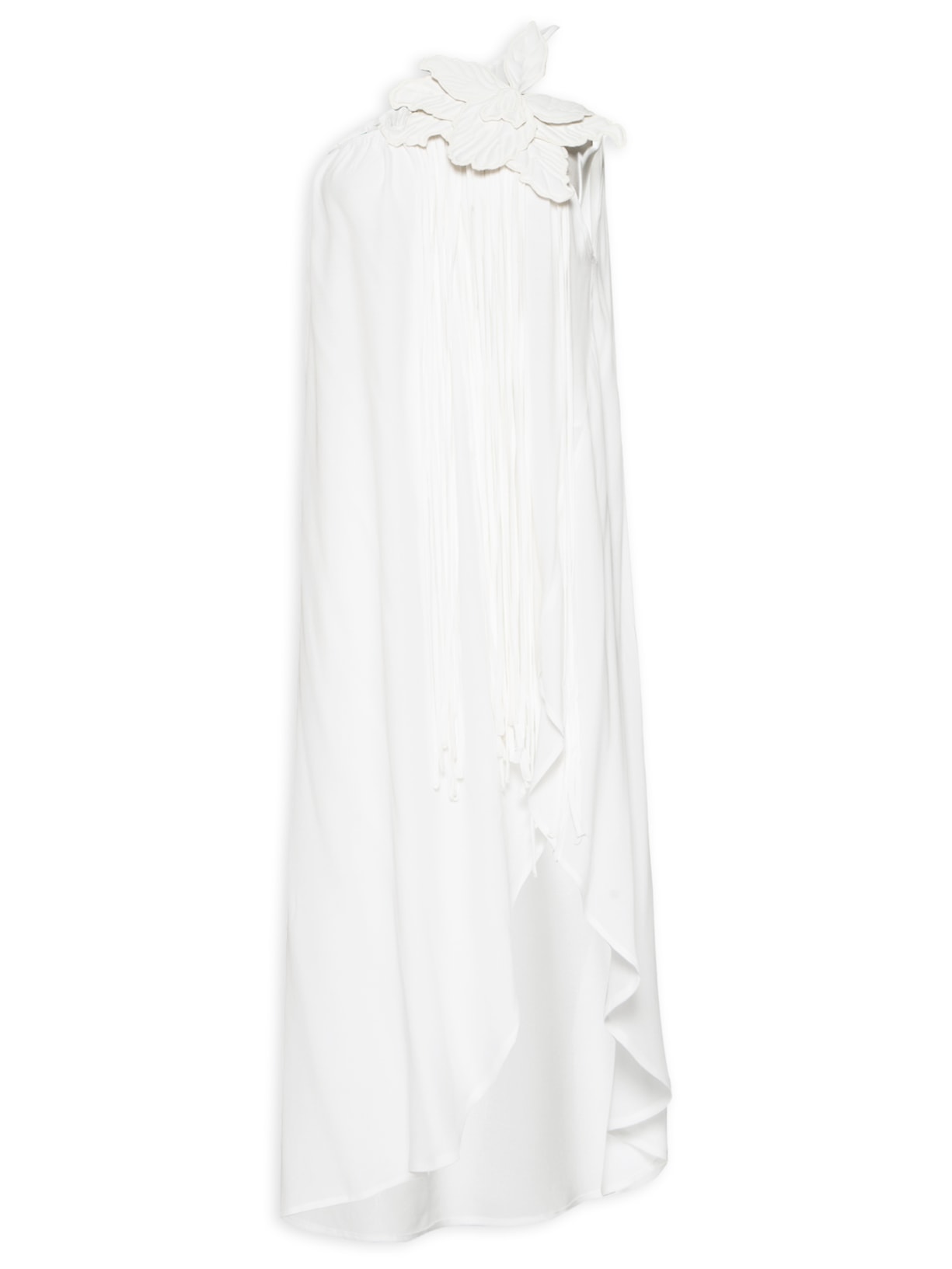 Vestido Artesanal Flor Com Franja - Branco