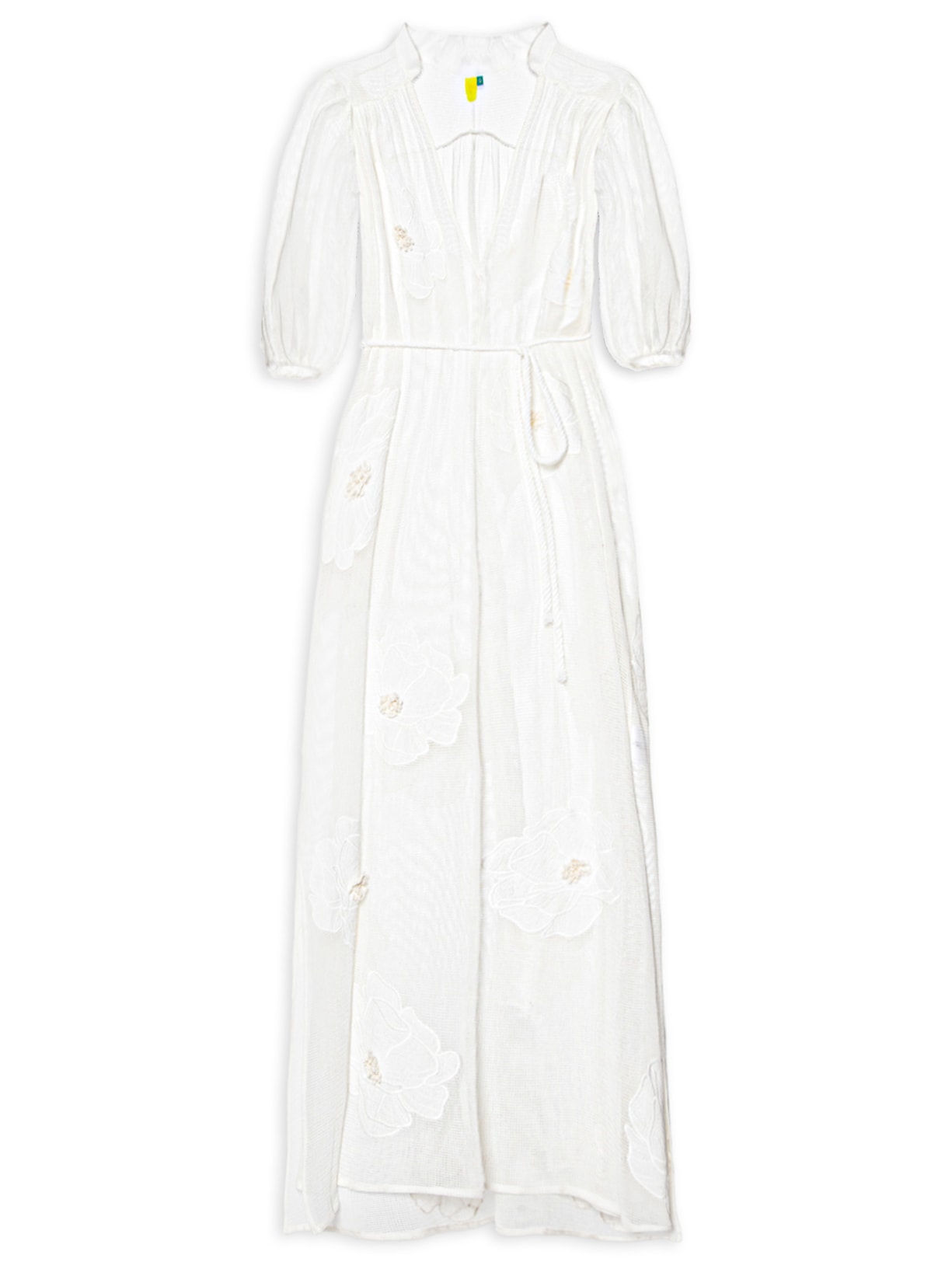 Vestido Artesanal Floral Delicado - Off White