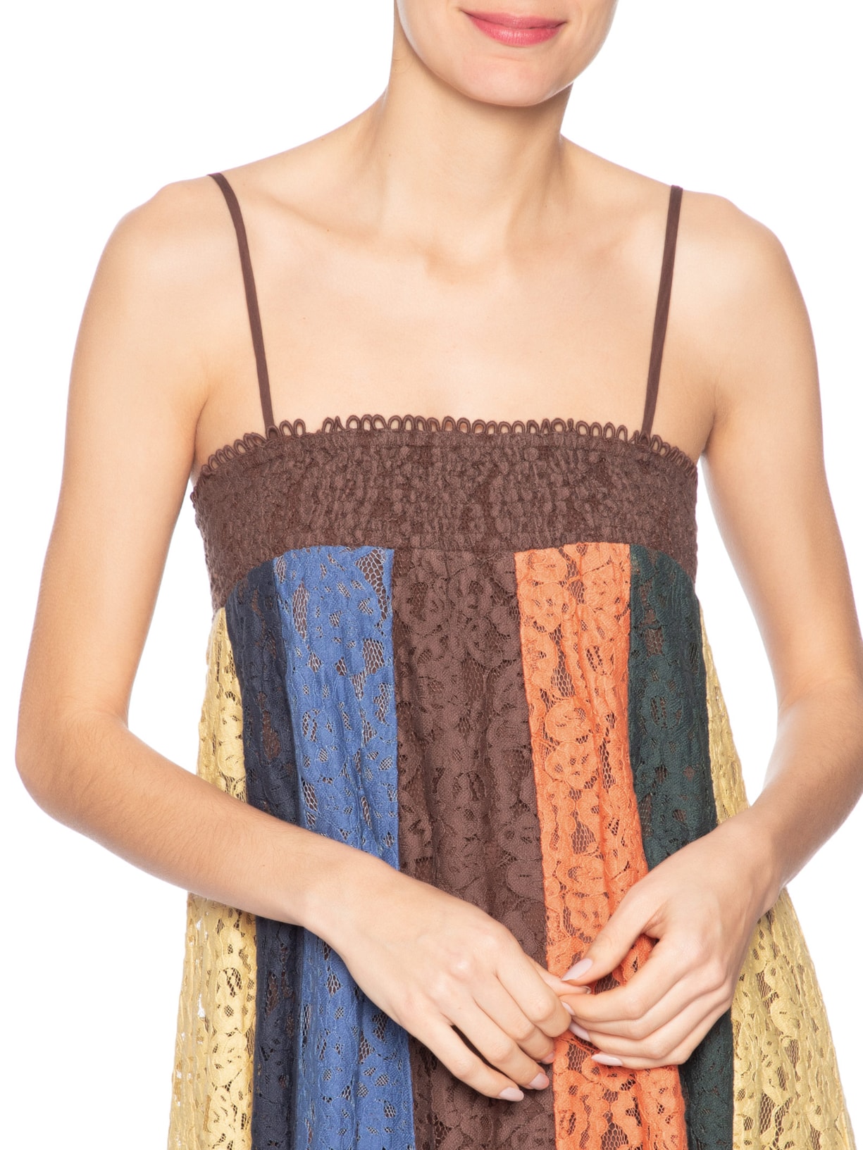 Vestido Artesanal Patch Rendas Marrom Farm