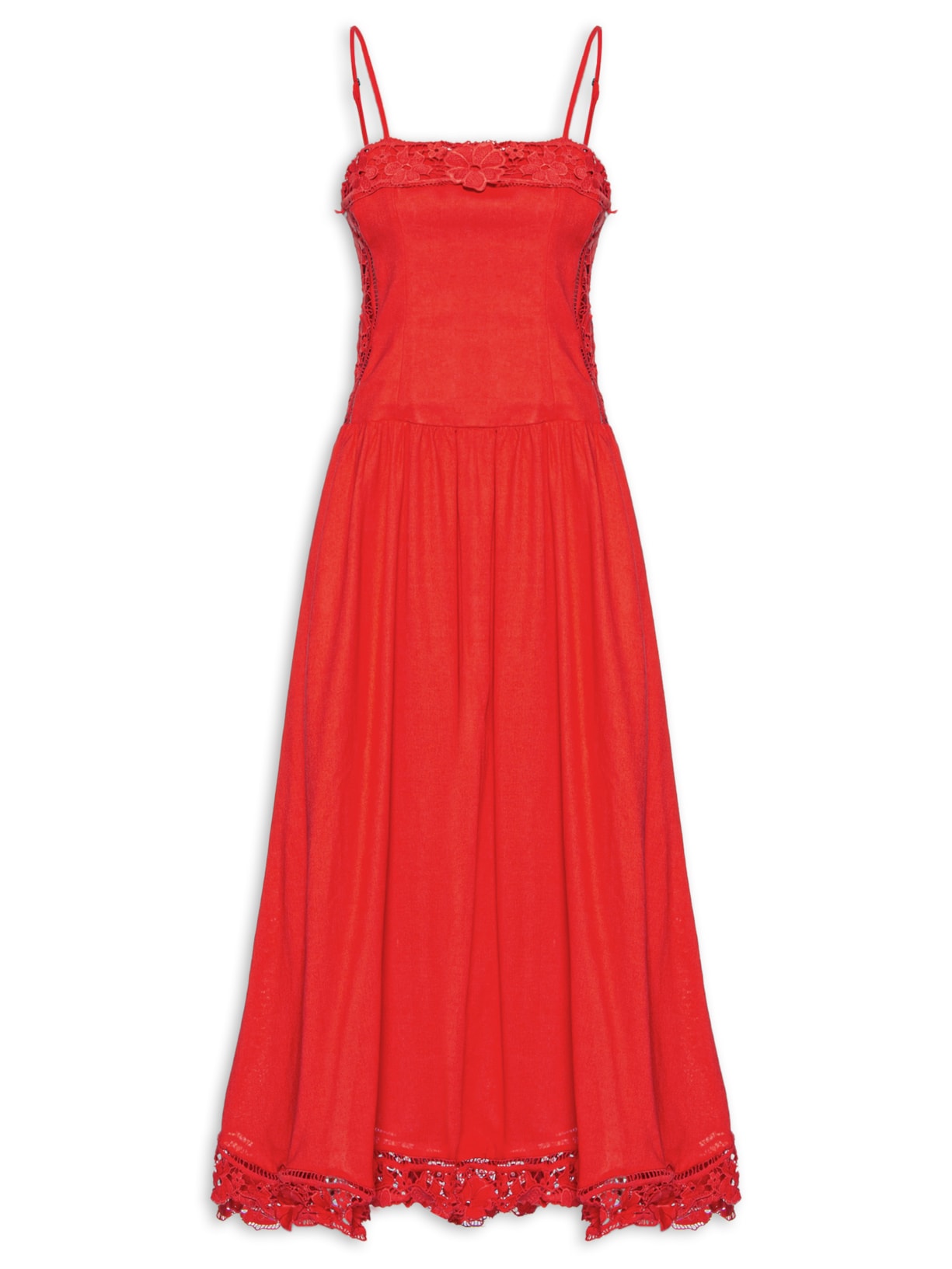 Vestido Artesanal Richelieu Deliro Tropi - Vermelho