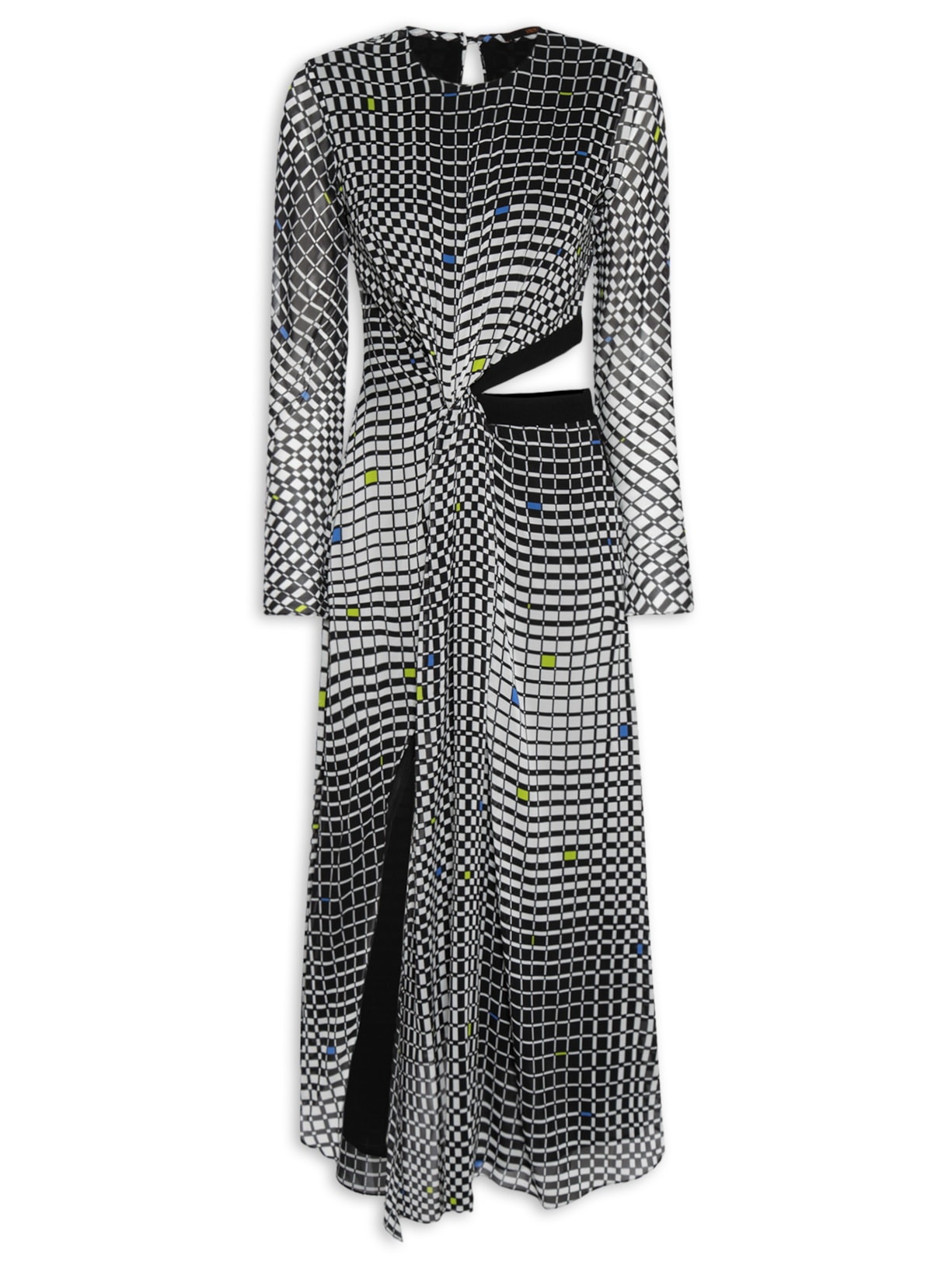 Vestido Assimétrico Xadrez Cromo - Preto