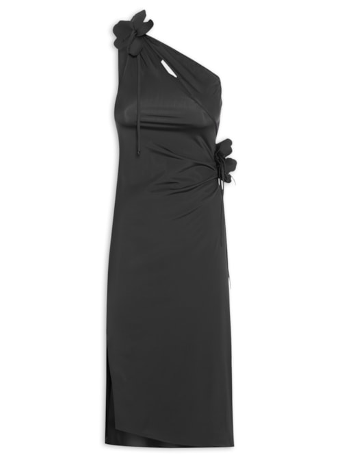 Vestido Asymmetric Mini Flower Gown - Preto