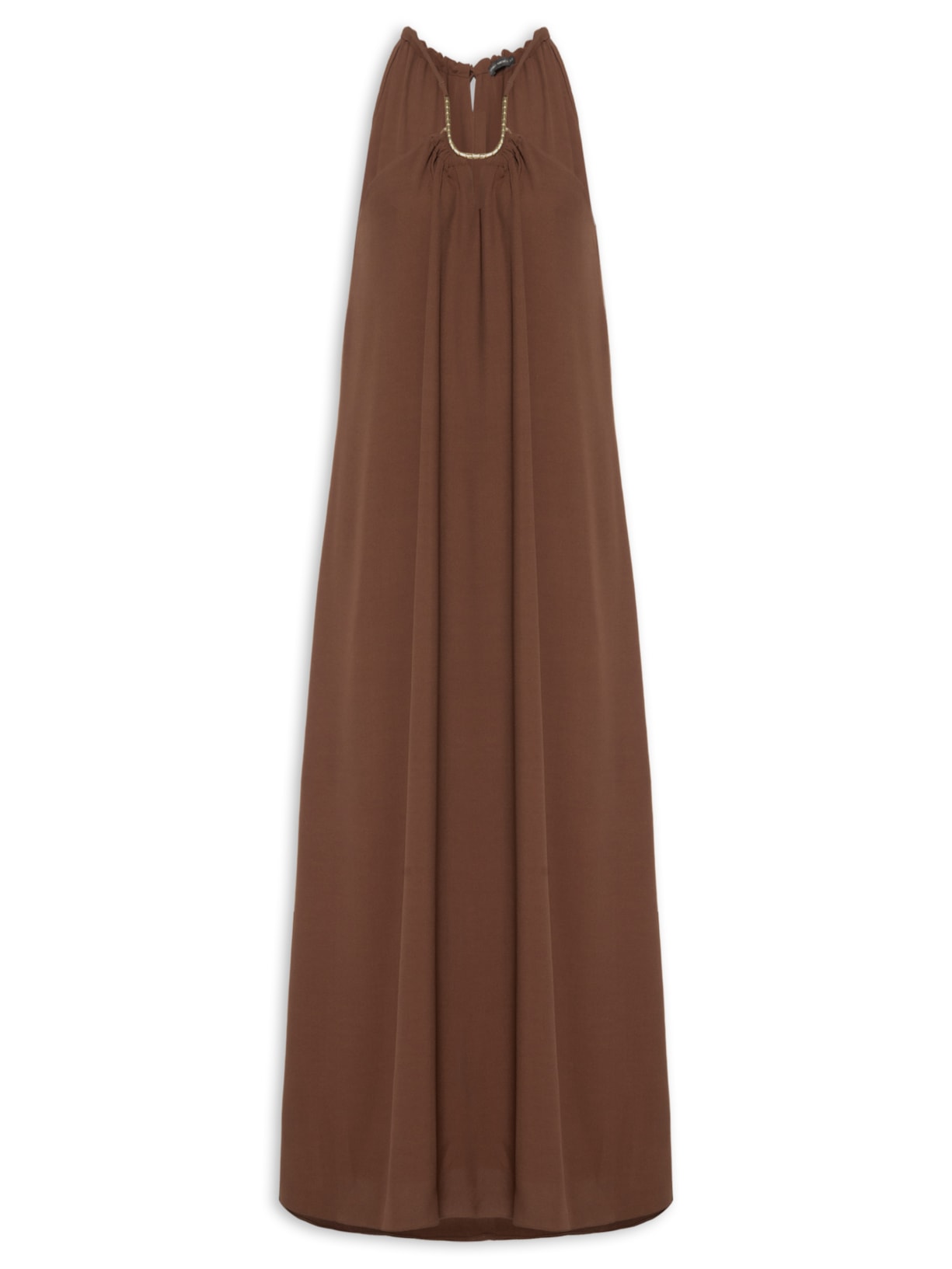 Vestido Aviamento Decote - Marrom