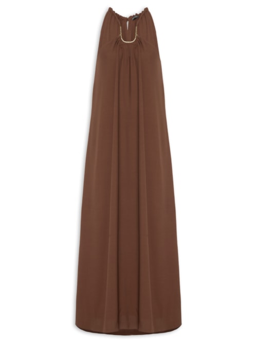 Vestido Aviamento Decote - Marrom