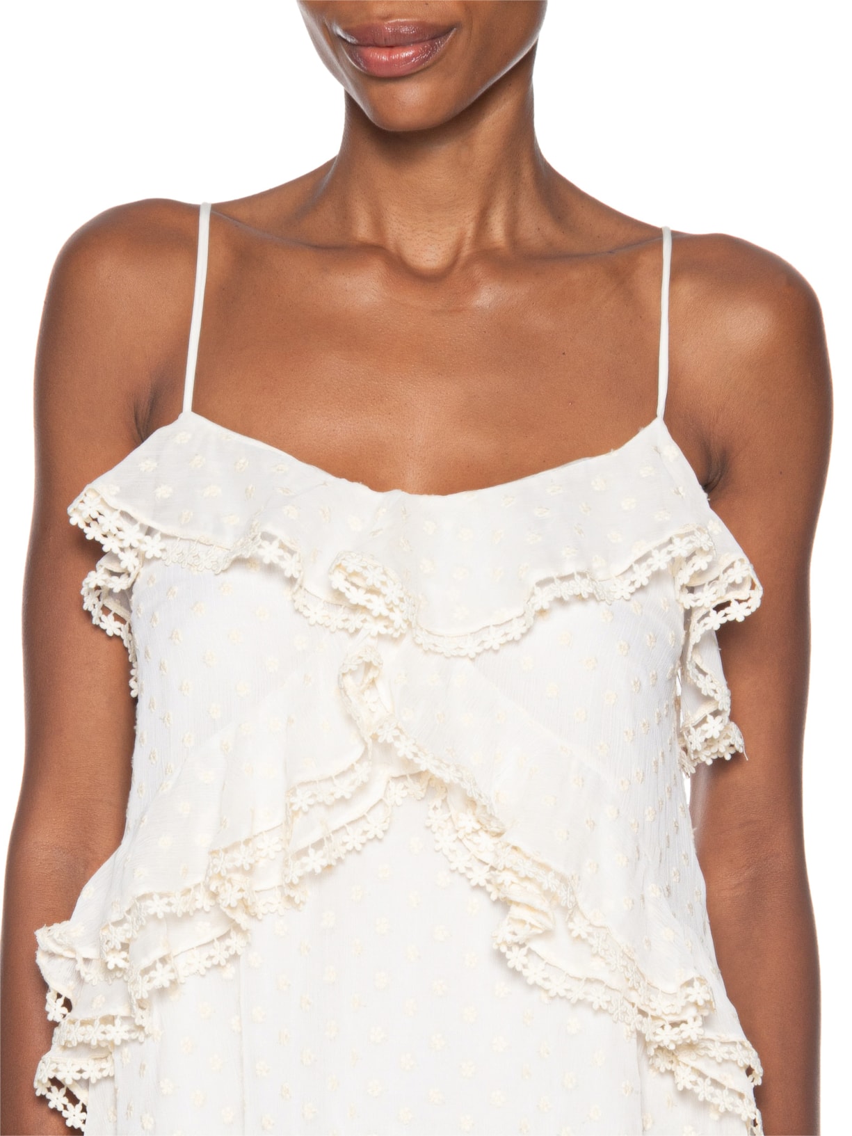 Vestido Babado Artesanal Serena Off White Farm