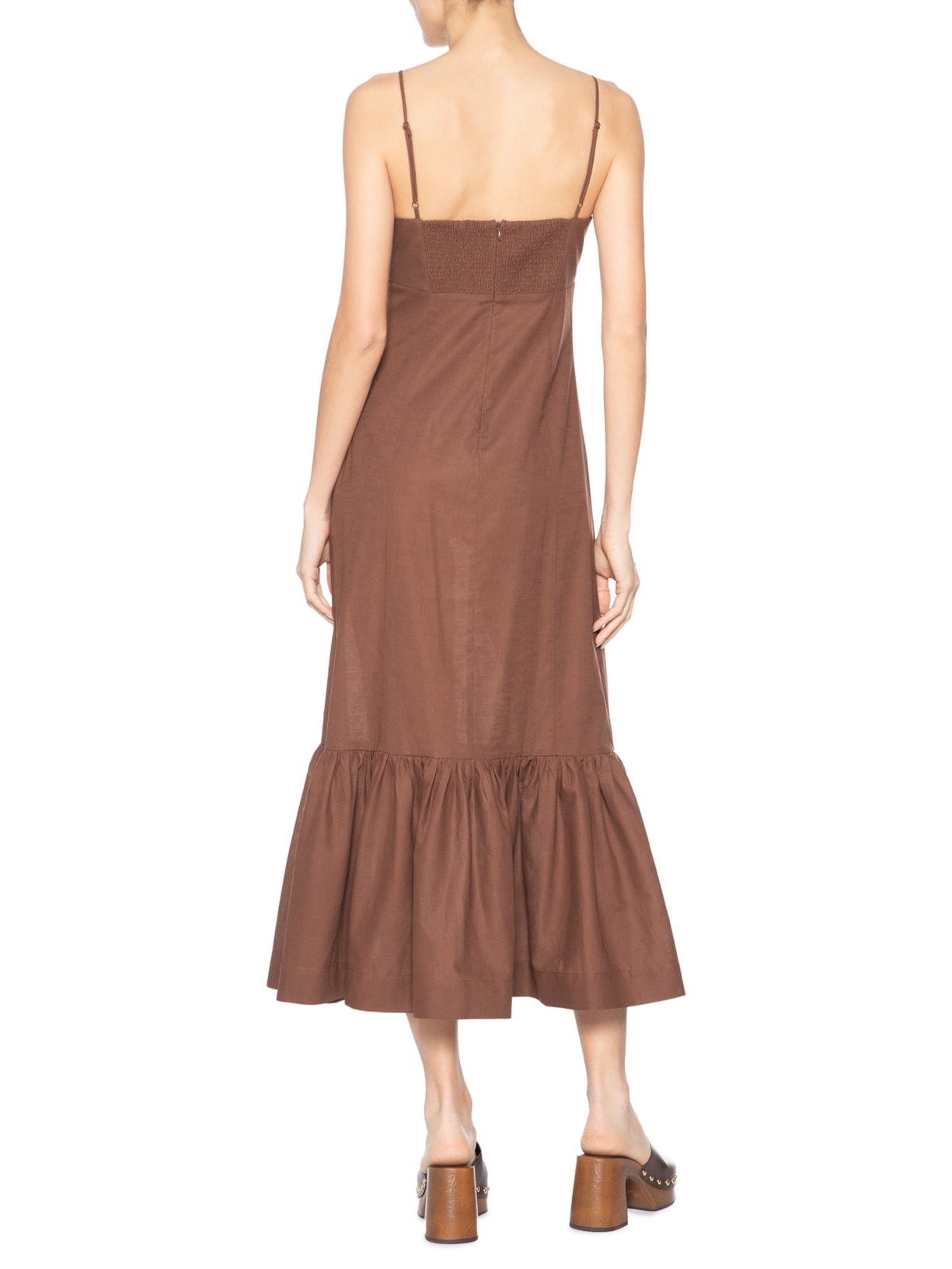 Vestido Babado Barra Marrom Farm