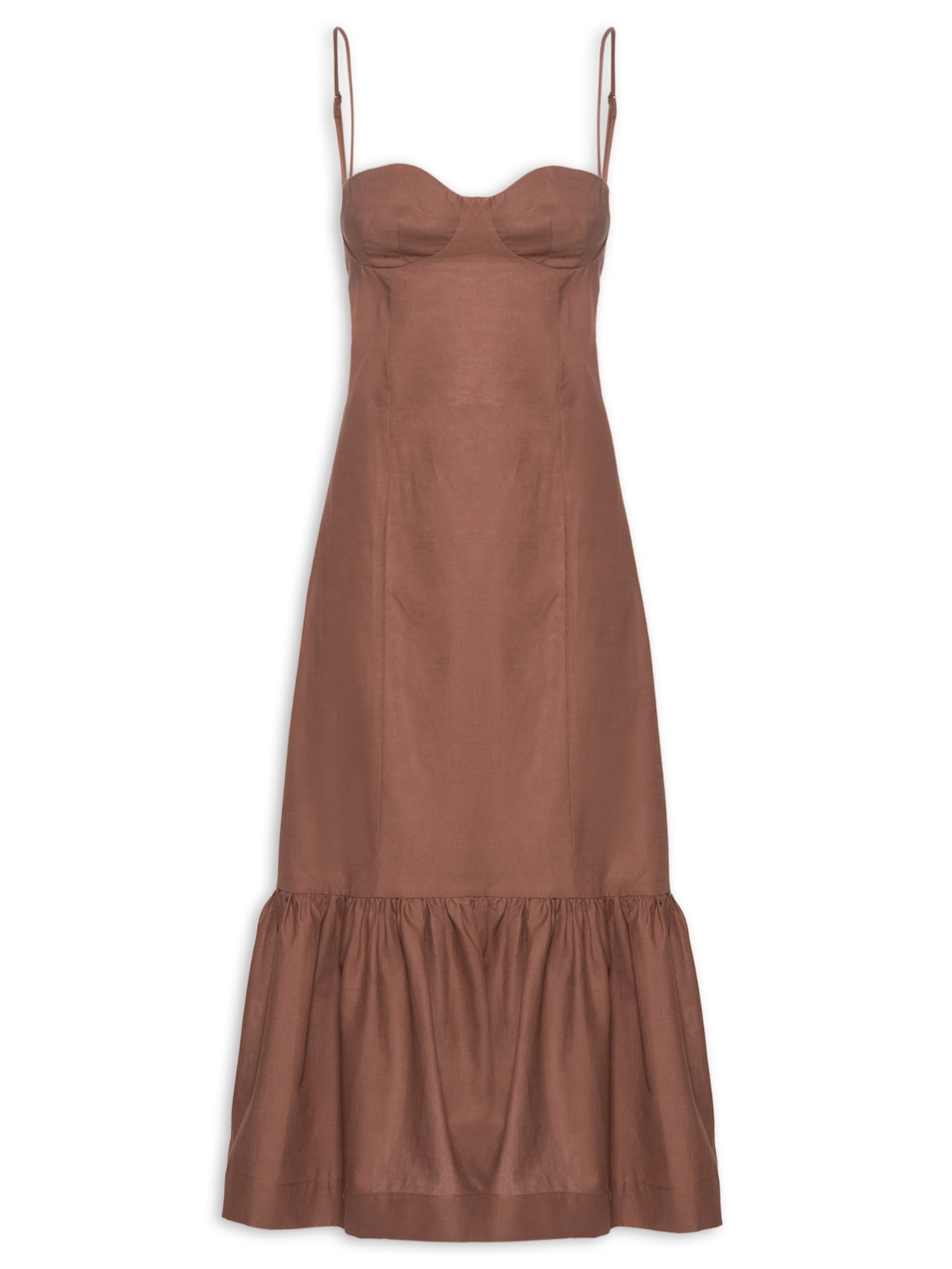 Vestido Babado Barra - Marrom