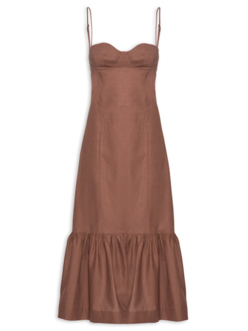 Vestido Babado Barra - Marrom