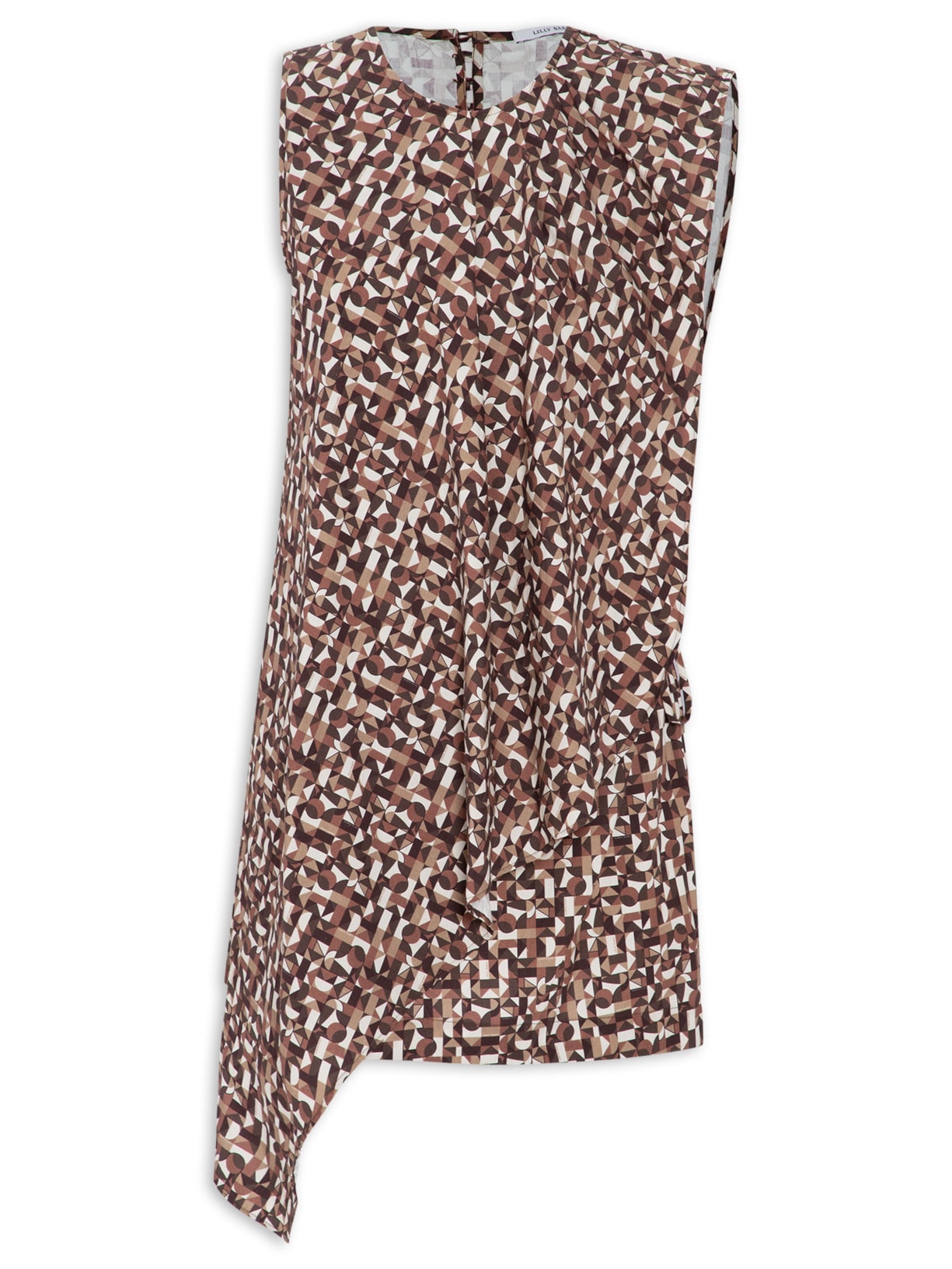 Vestido Babado Tricoline Cubismo - Marrom