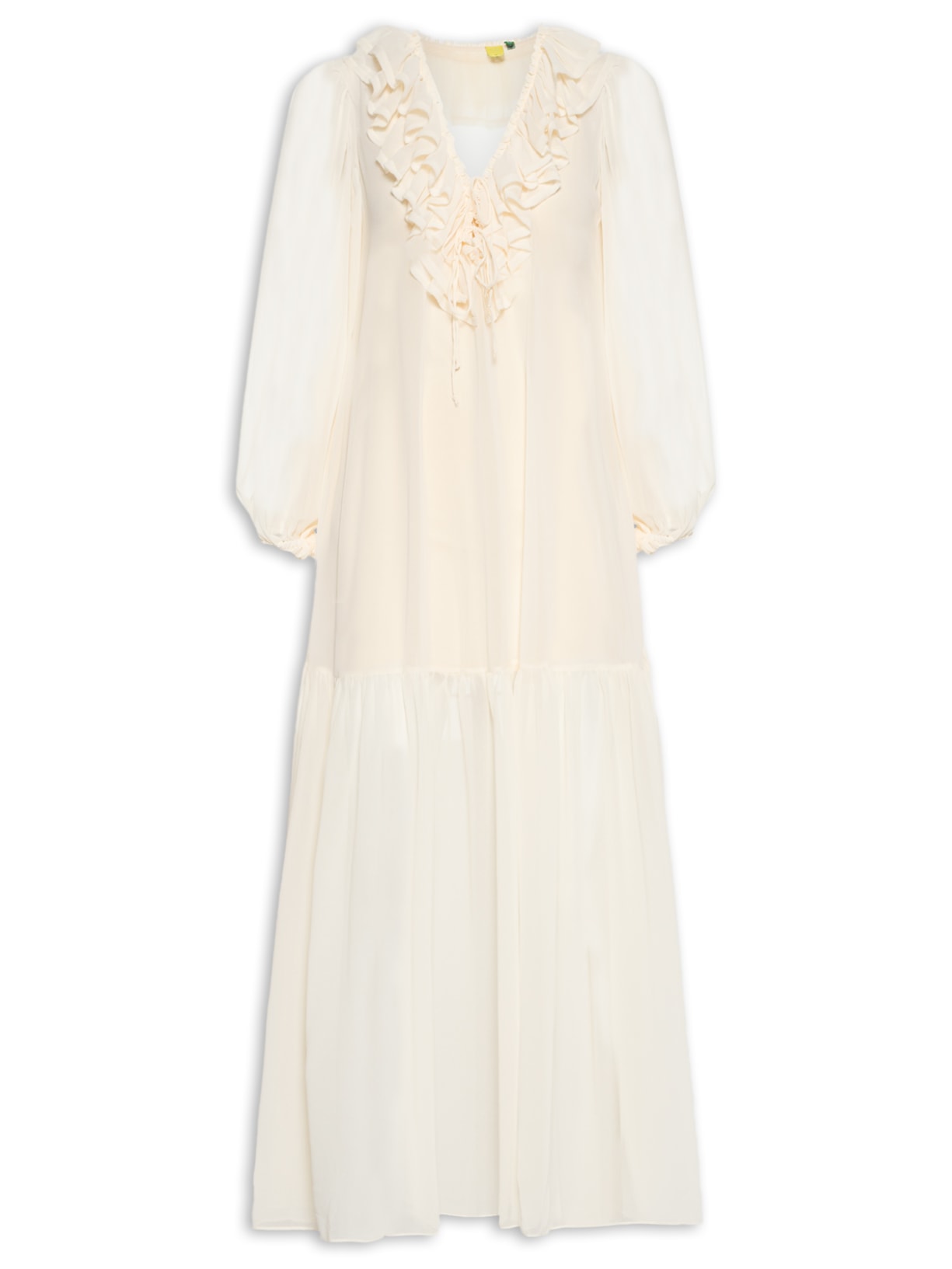 Vestido Babado Tule Mangas - Amarelo