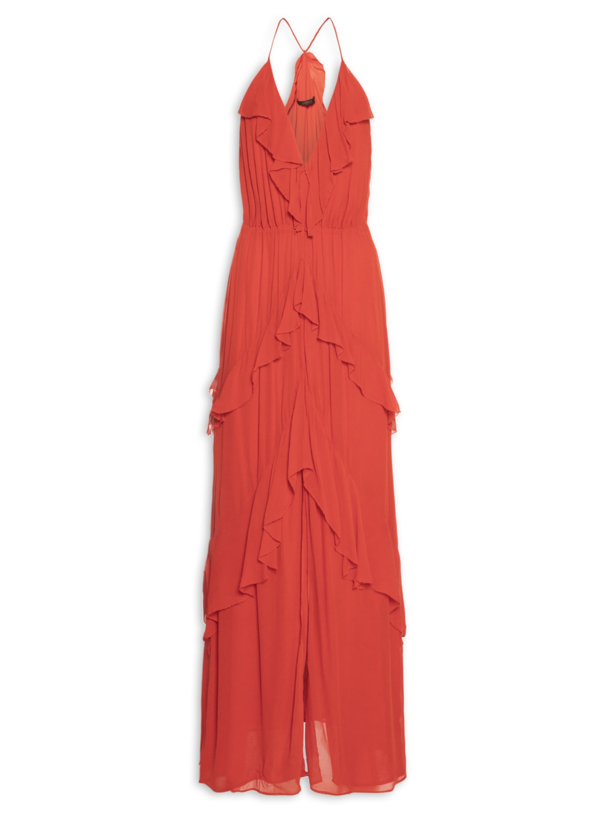 Vestido Babados Alça Rolotê - Vermelho