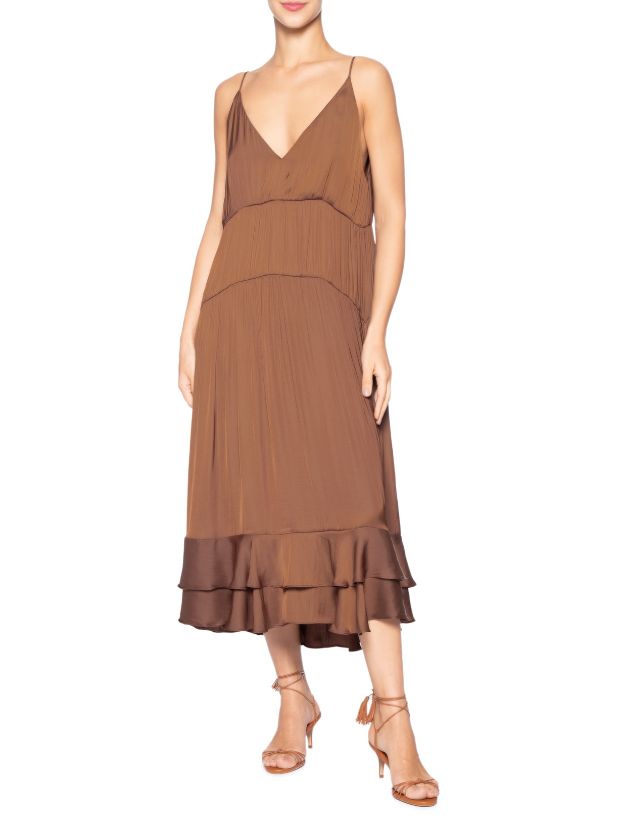 Vestido Babados Barra Marrom Farm